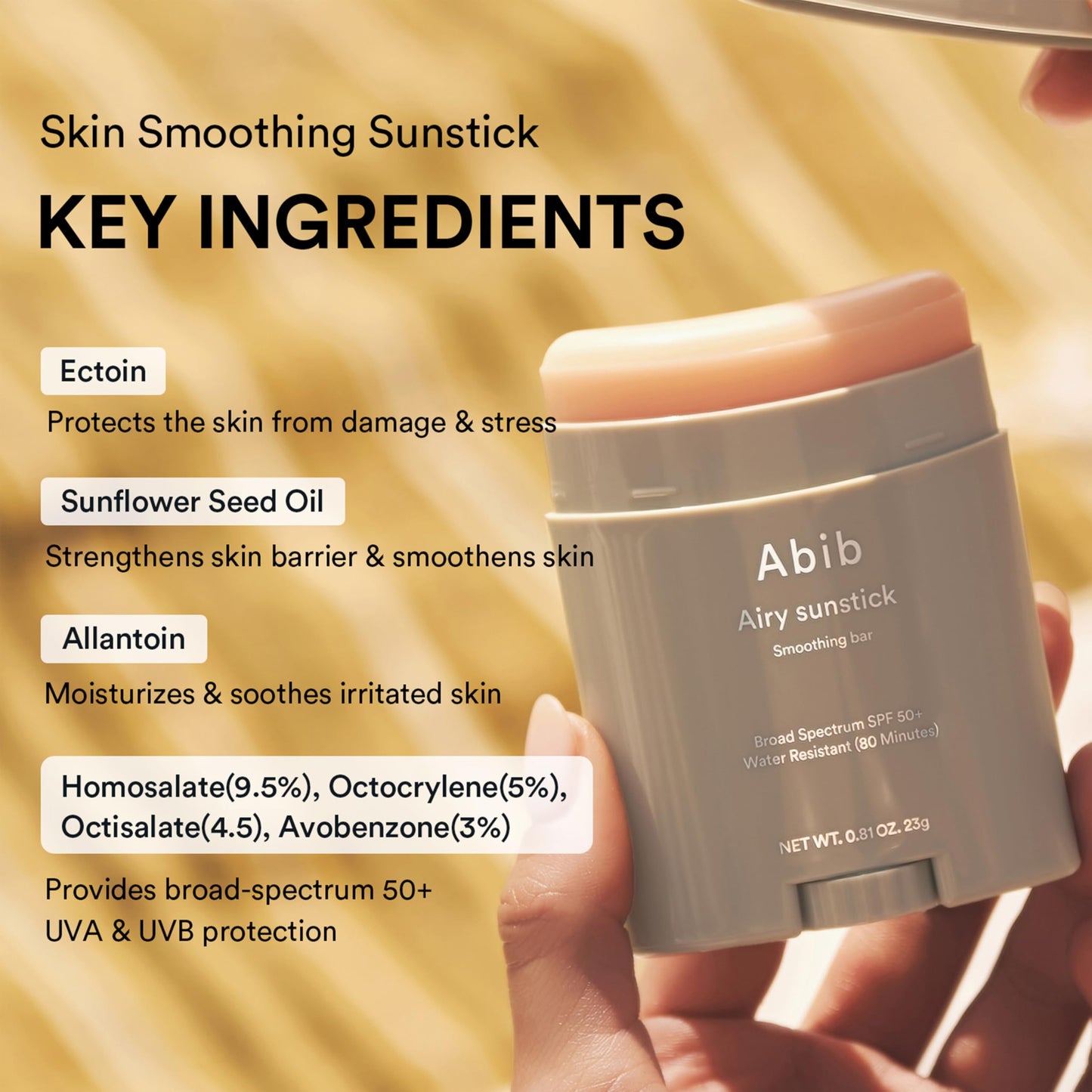 Abib Airy Sunstick Protection Bar Broad Spectrum SPF50+ 0.81 oz / 23 g (Semi-matte) | Korean Suncreen Stick Suncare Sunblock, No Whitecast, Protector Solar Barra, Water resistant - Medaid International