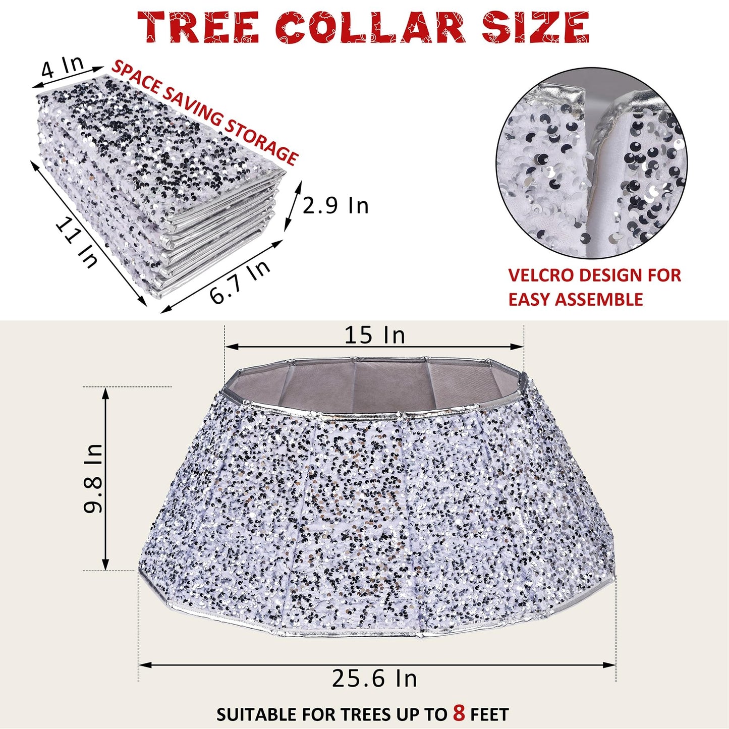Blissun Christmas Tree Collar, Sequin Christmas Tree Skirt, Folable Christmas Tree Ring, Xmas Tree Stand Base Cover for Christmas Tree Decoration (Silver, Round) - Medaid International