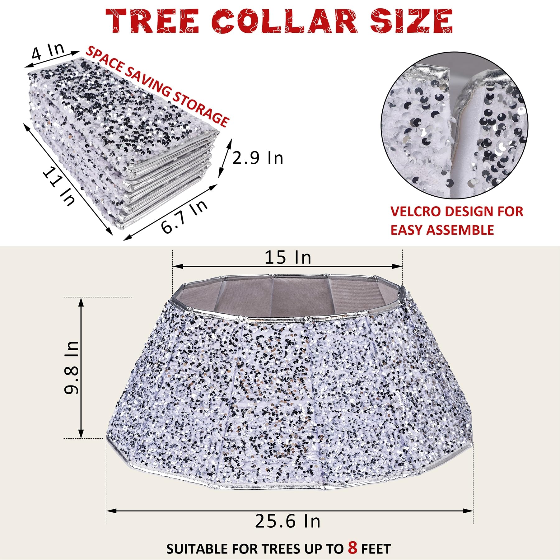 Blissun Christmas Tree Collar, Sequin Christmas Tree Skirt, Folable Christmas Tree Ring, Xmas Tree Stand Base Cover for Christmas Tree Decoration (Silver, Round) - Medaid International