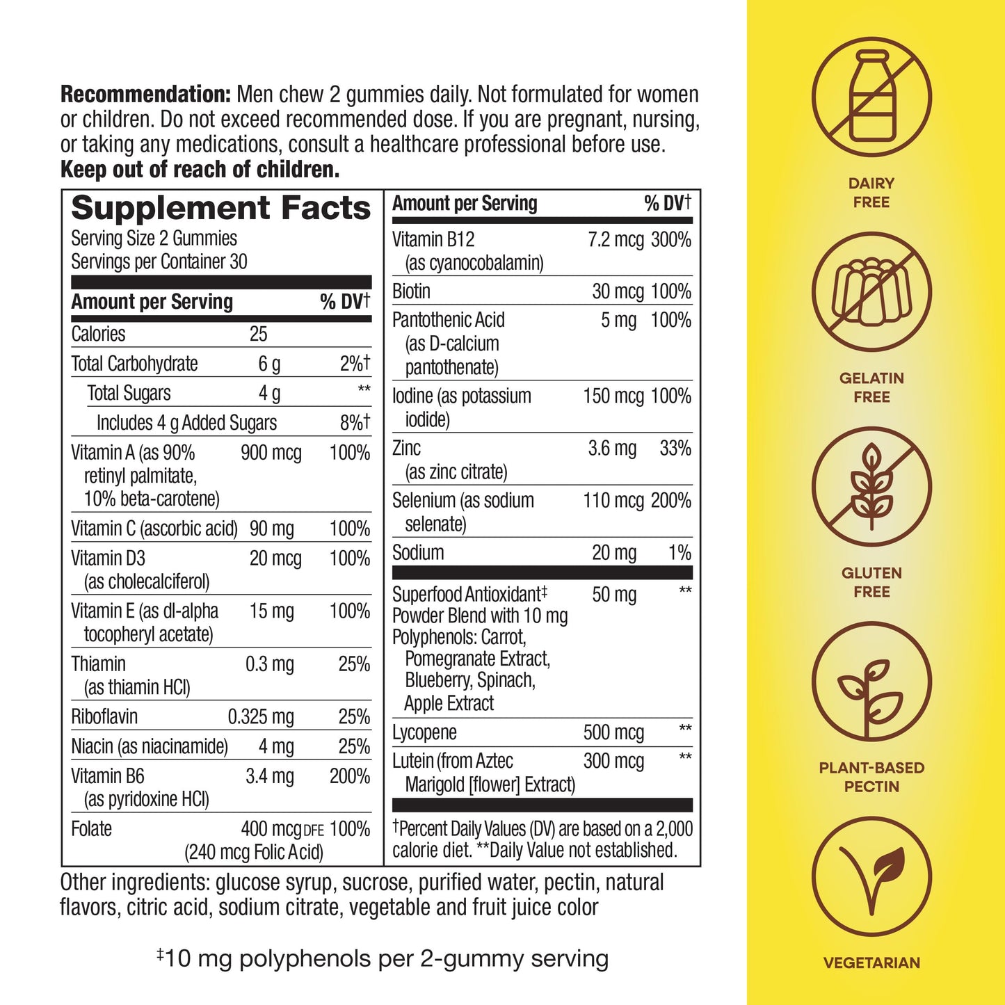 Nature's Way Alive! Men’s 50+ Daily Gummy Multivitamins, Supports Healthy Brain, Eyes, Heart*, B-Vitamins, Gluten-Free, Vegetarian, Fruit Flavored, 60 Gummies (Packaging May Vary) - Medaid International