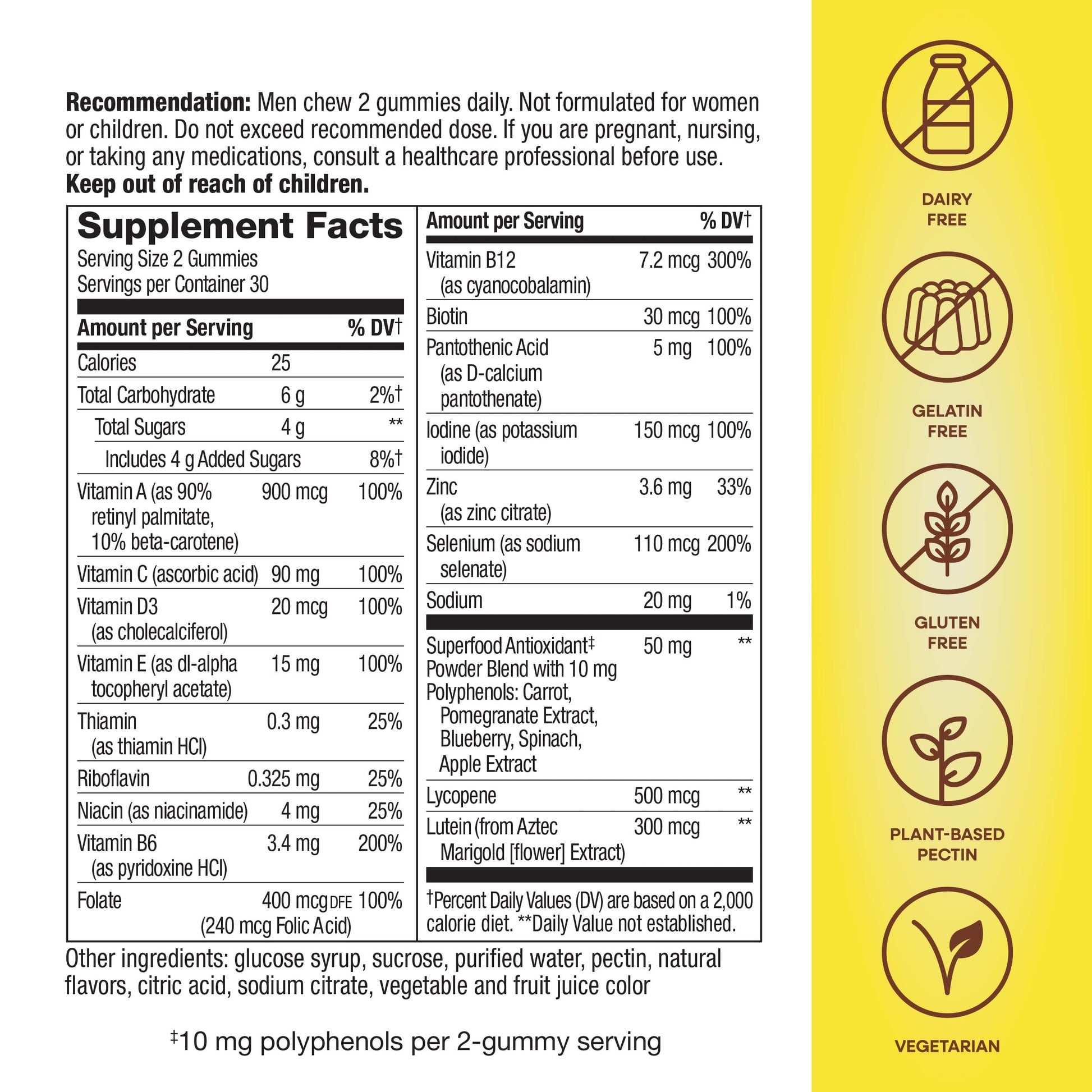 Nature's Way Alive! Men’s 50+ Daily Gummy Multivitamins, Supports Healthy Brain, Eyes, Heart*, B-Vitamins, Gluten-Free, Vegetarian, Fruit Flavored, 60 Gummies (Packaging May Vary) - Medaid International