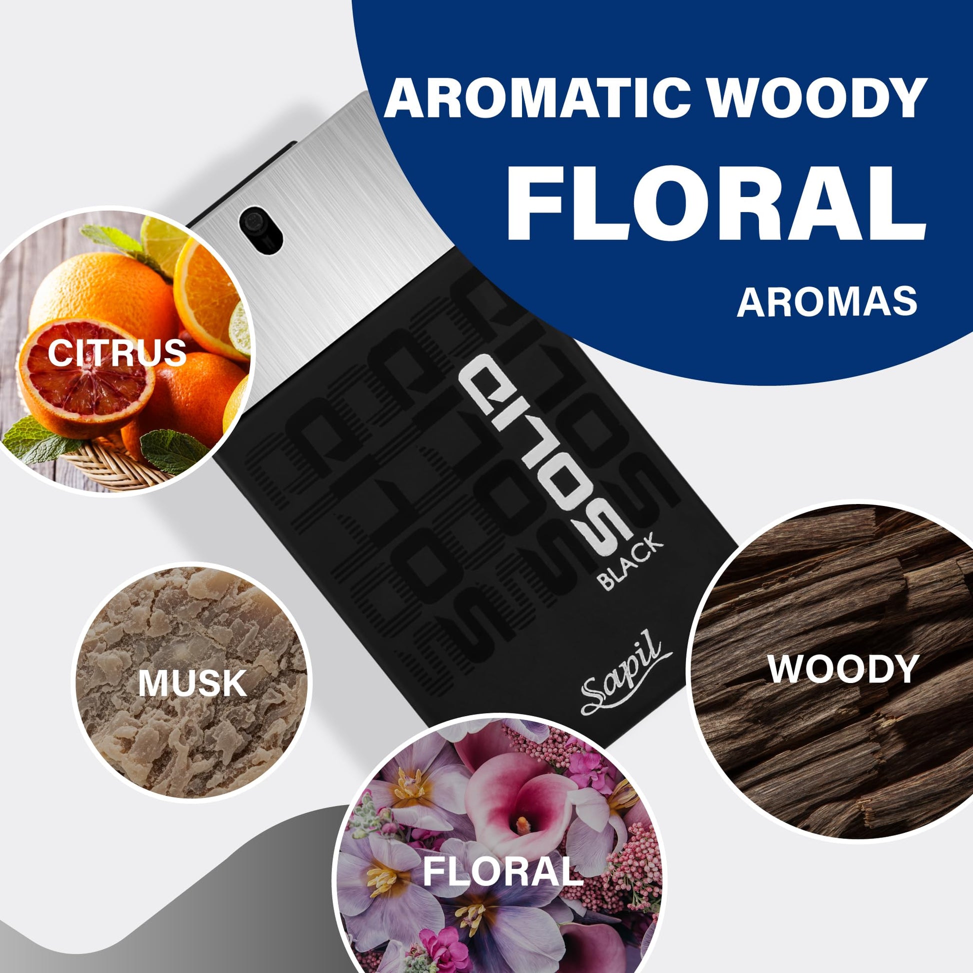 Sapil Solid Black Perfume for Men - Long-lasting Dubai Cologne, Arabic Woody Floral EDT Spray, 3.4 Oz (100 ml) - Enticing Dubai Perfume for Men, Affordable Luxury Fragrance - Medaid International