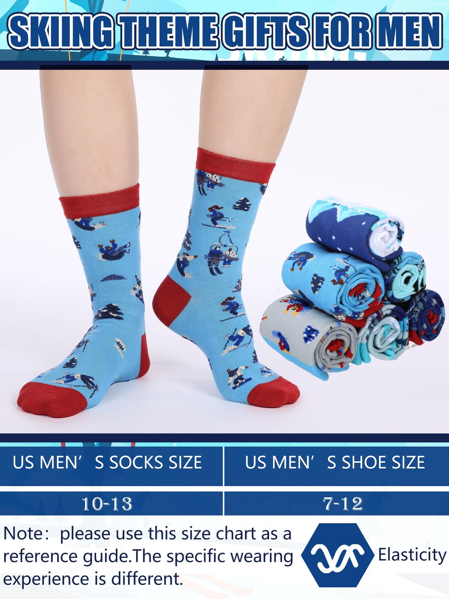 Maiteenly 10 Pairs Funny Ski Themed Crew Socks Novelty Winter Snowboarding Gift Ideas for Ski Lovers Skiers Men Youth Christmas Xmas Holiday, 10 Styles - Medaid International