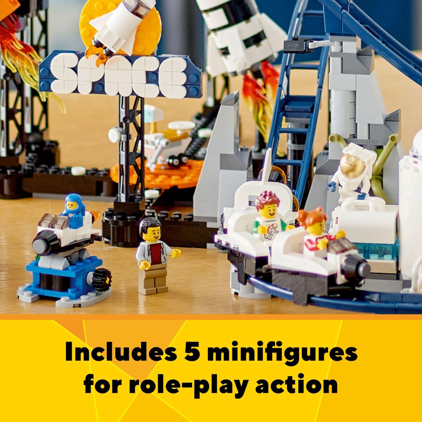 Lego Creator 3 in 1 Space Roller Coaster Building Toy Set Featuring a Roller Coaster, Drop Tower, Carousel and 5 Minifigures, Rebuildable Amusement Park for Kids Ages 9+, 31142 - Medaid International