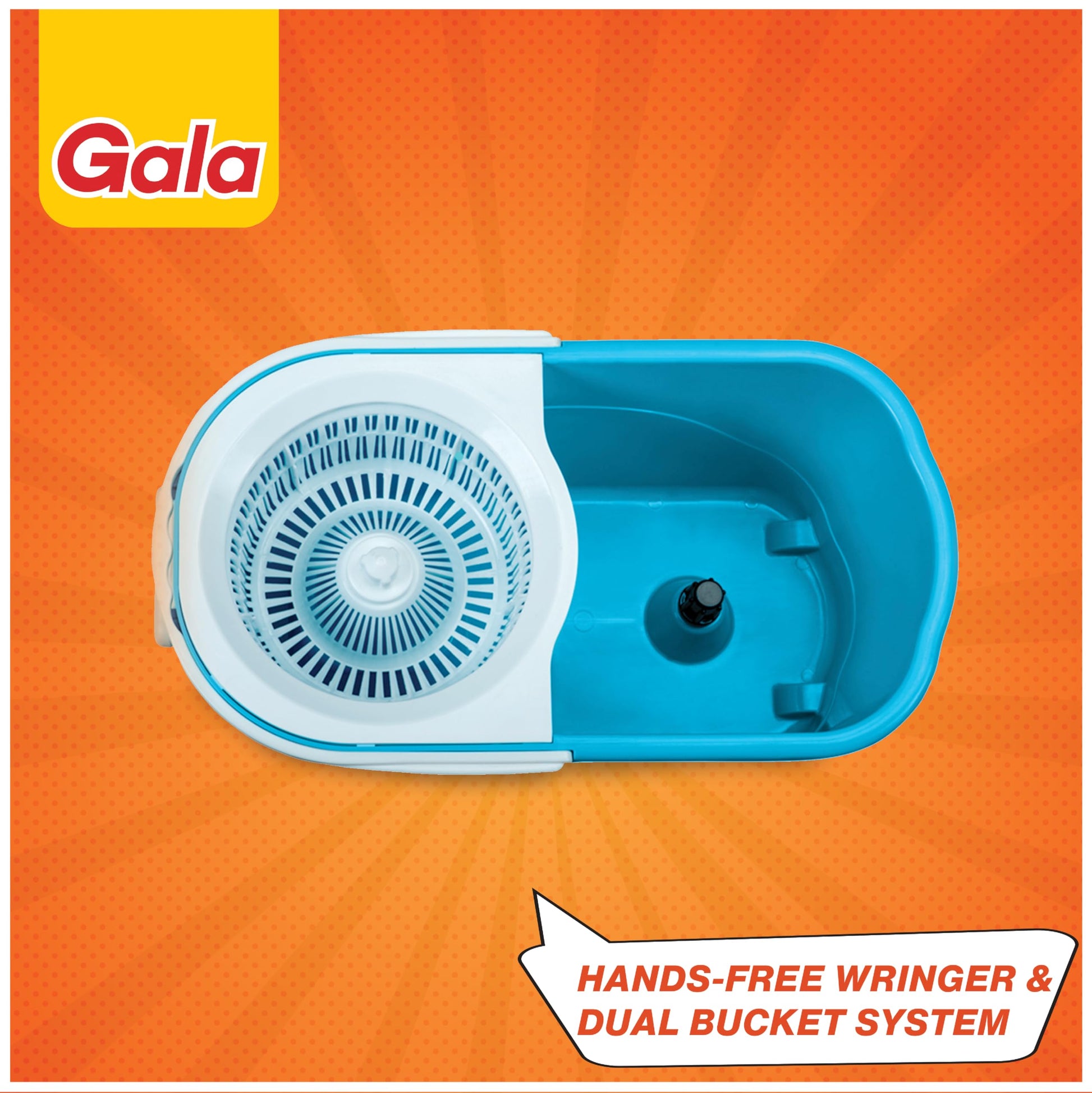 Gala e-Quick Spin Floor Cleaning Mop Set with 2 Microfiber Refills, Easy Wheels, Big Bucket & Wringer for Home, Household Cleaner Accessories (White & Blue) - Medaid International