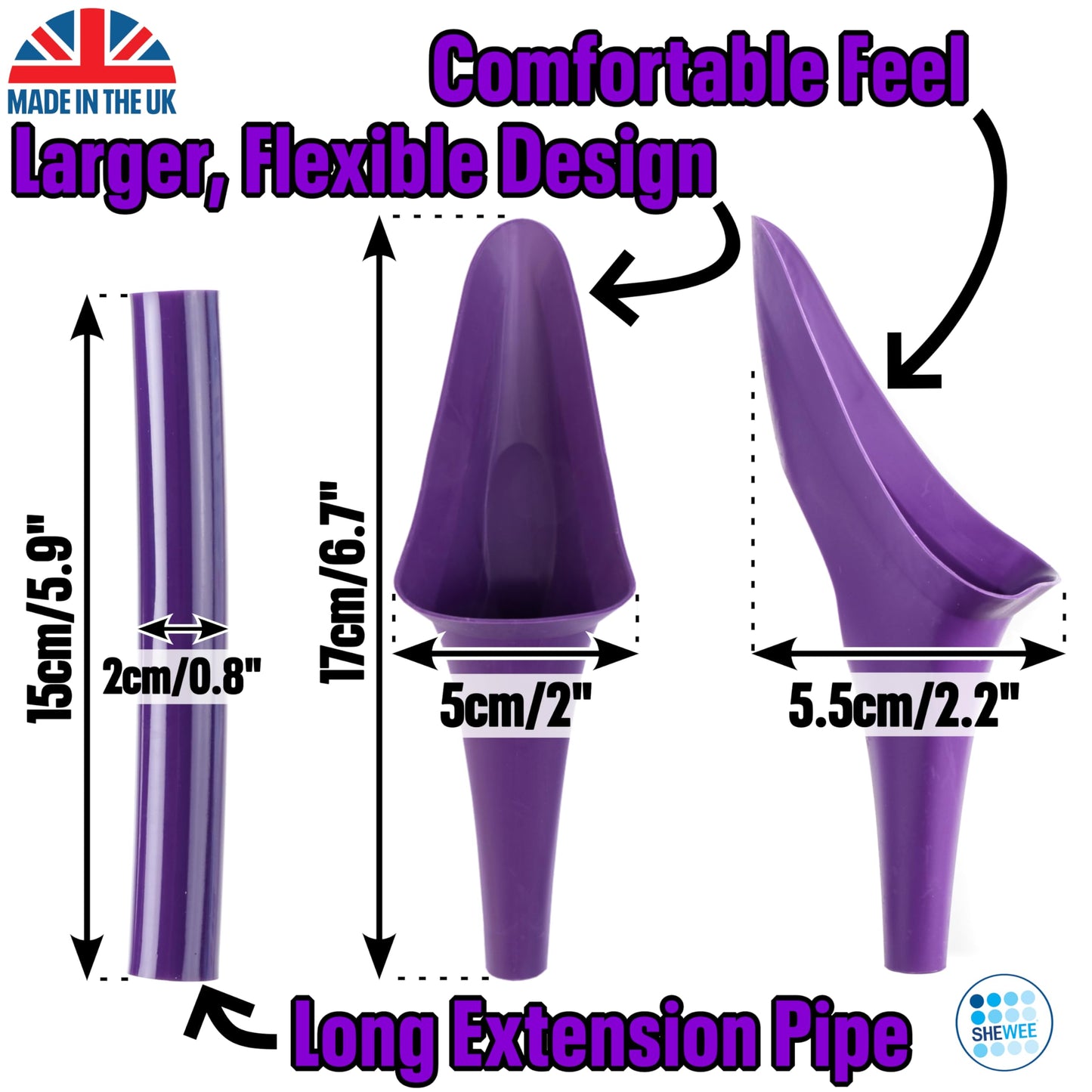 SHEWEE Flexi – The Original Female Urinal – Made in The UK – Reusable, Flexible & Portable Urination Device. Festival, Camping, Car, Hiking Essentials for Women. Stand to Pee Funnel – Purple - Medaid International