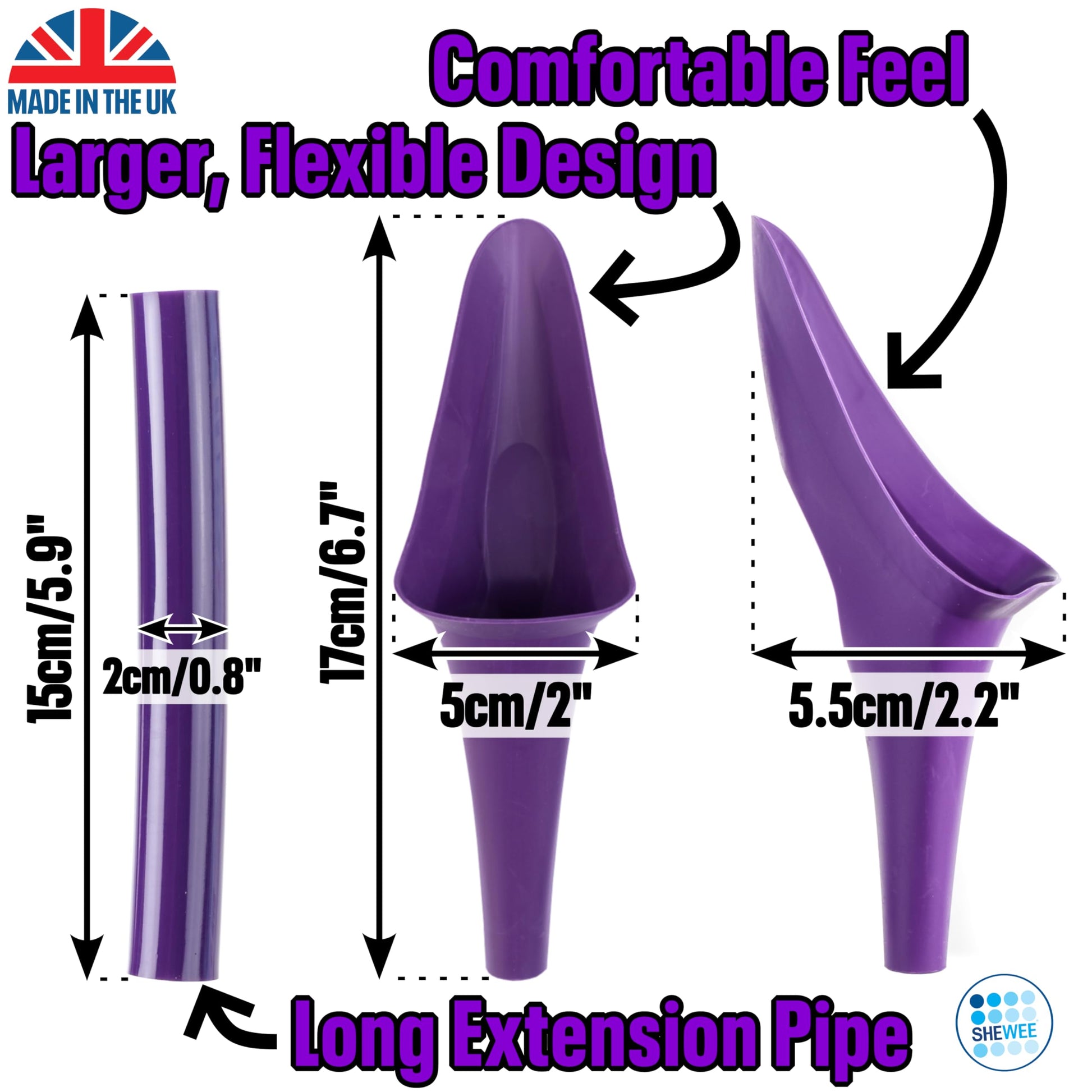 SHEWEE Flexi – The Original Female Urinal – Made in The UK – Reusable, Flexible & Portable Urination Device. Festival, Camping, Car, Hiking Essentials for Women. Stand to Pee Funnel – Purple - Medaid International