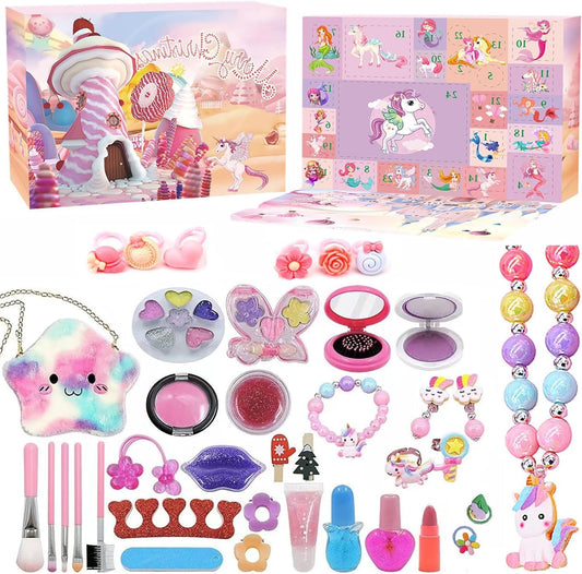 Advent Calendar 2025 Girls Makeup, 24 Days Beauty Advent Calendar Countdown Christmas Gifts Washable Cosmetics for Girls Xmas Makeup Gifts - Medaid International