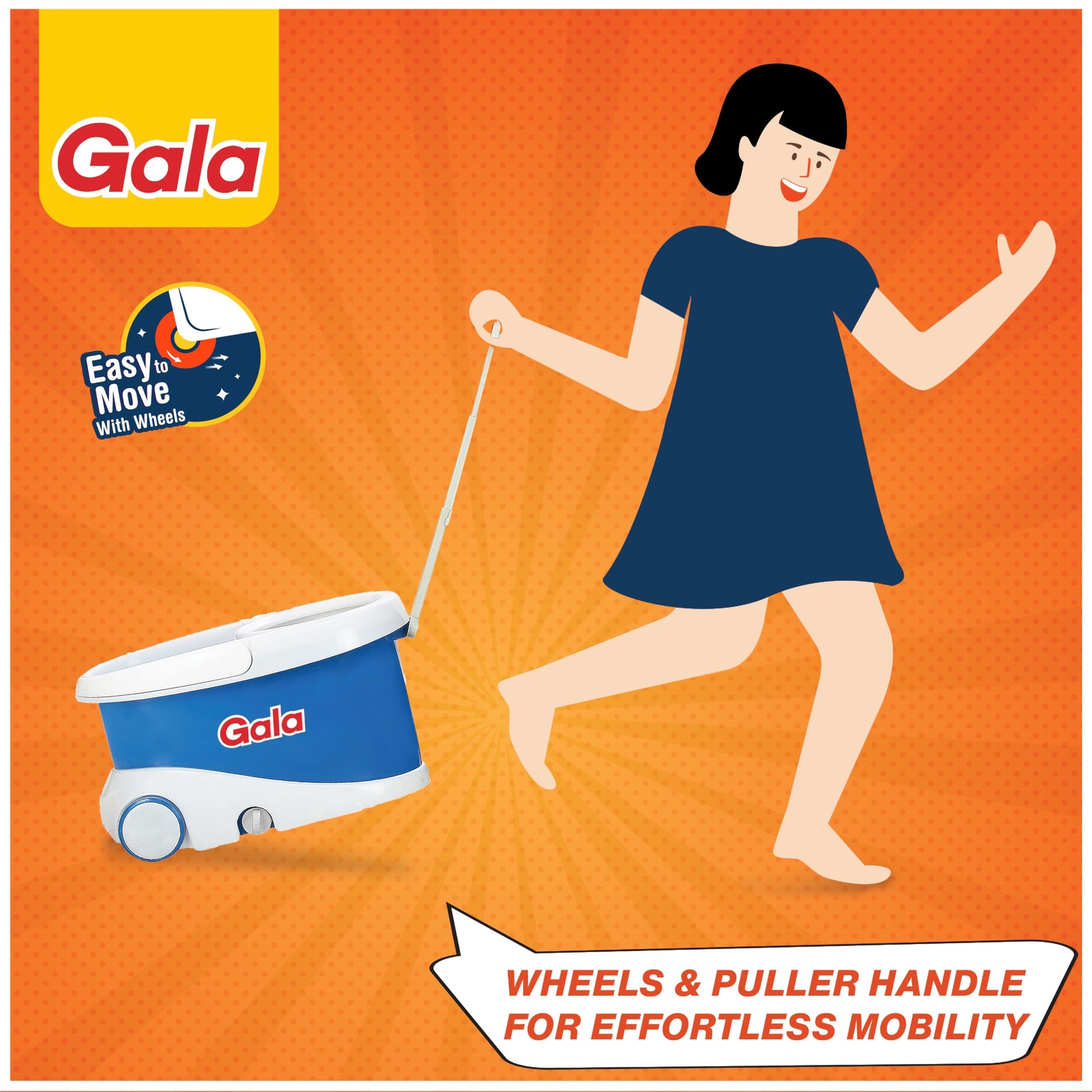 Gala Jet Spin Mop, Steel Winger & Big Wheels, 2 Microfiber Refills, Floor Cleaning Mop Stick with Bucket, pocha for Floor Cleaning, Mopping Set (White and Blue) - Medaid International