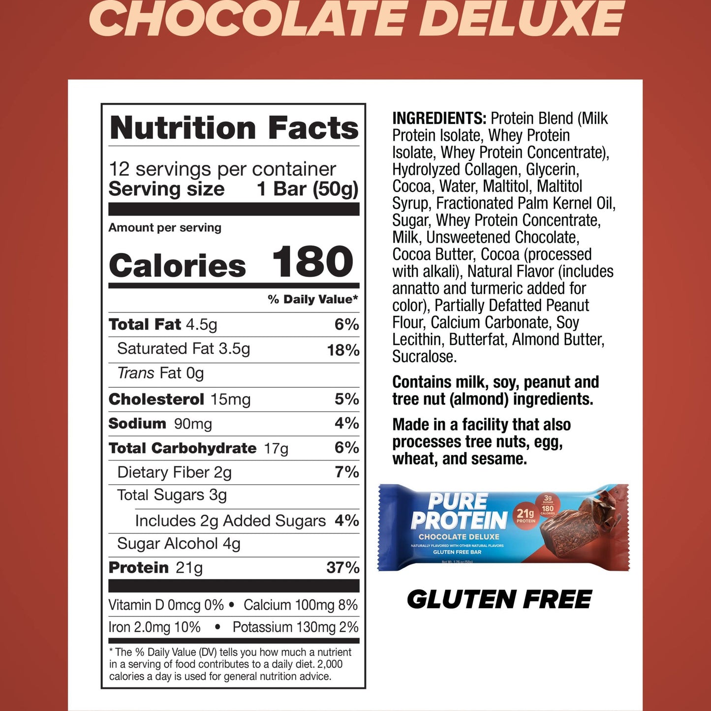 Pure Protein Bars, High Protein, Nutritious Snacks to Support Energy, Low Sugar, Gluten Free, Chocolate Deluxe, 1.76 oz., 12 Count(Pack of 1) (Packaging may vary) - Medaid International