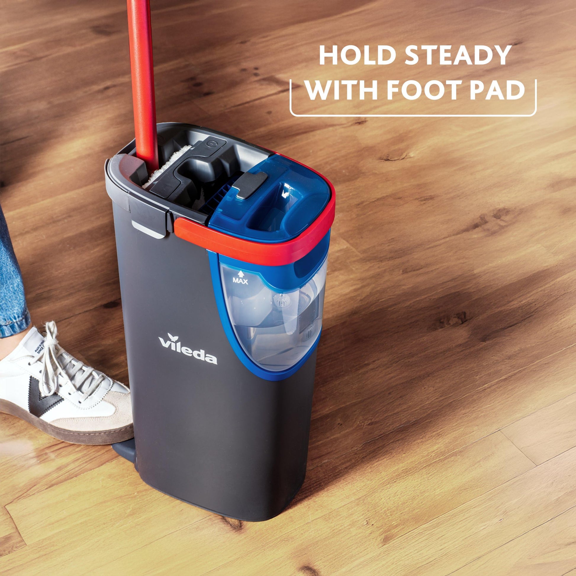 Vileda H2PrO Flat mop System - Revolutionary Clean and Dirty Water Separation - Water-Saving Design - Compact Storage - Ergonomic Handle - Microfibre Power - Can be Used one-Handed - Medaid International