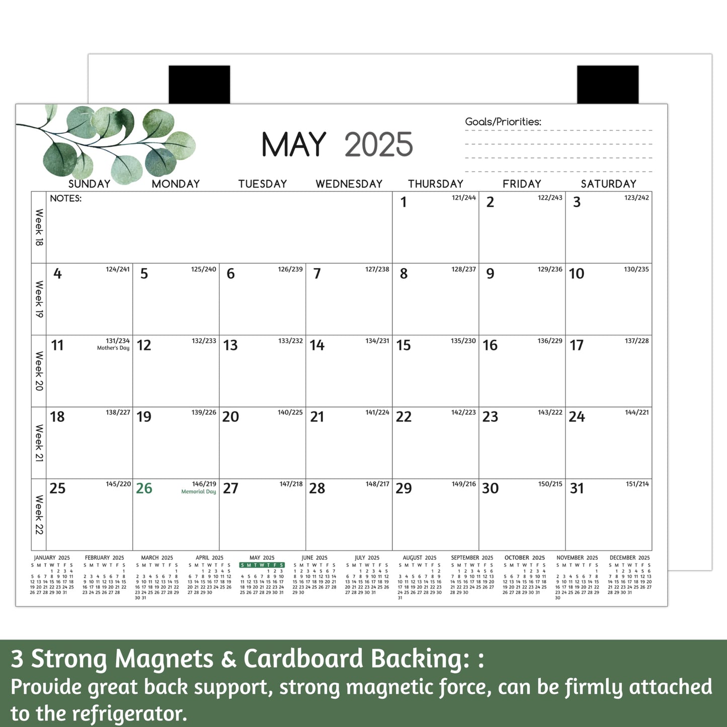 2025-2026 Magnetic Calendar for Refrigerator - Run Now to Dec 2026, 11'' x 8.5'', 2026 Monthly Calendar with Strong Magnets, Thicker Paper, Hard Cardboard, Priorities ＆ Notes, Yearly Overview - Medaid International