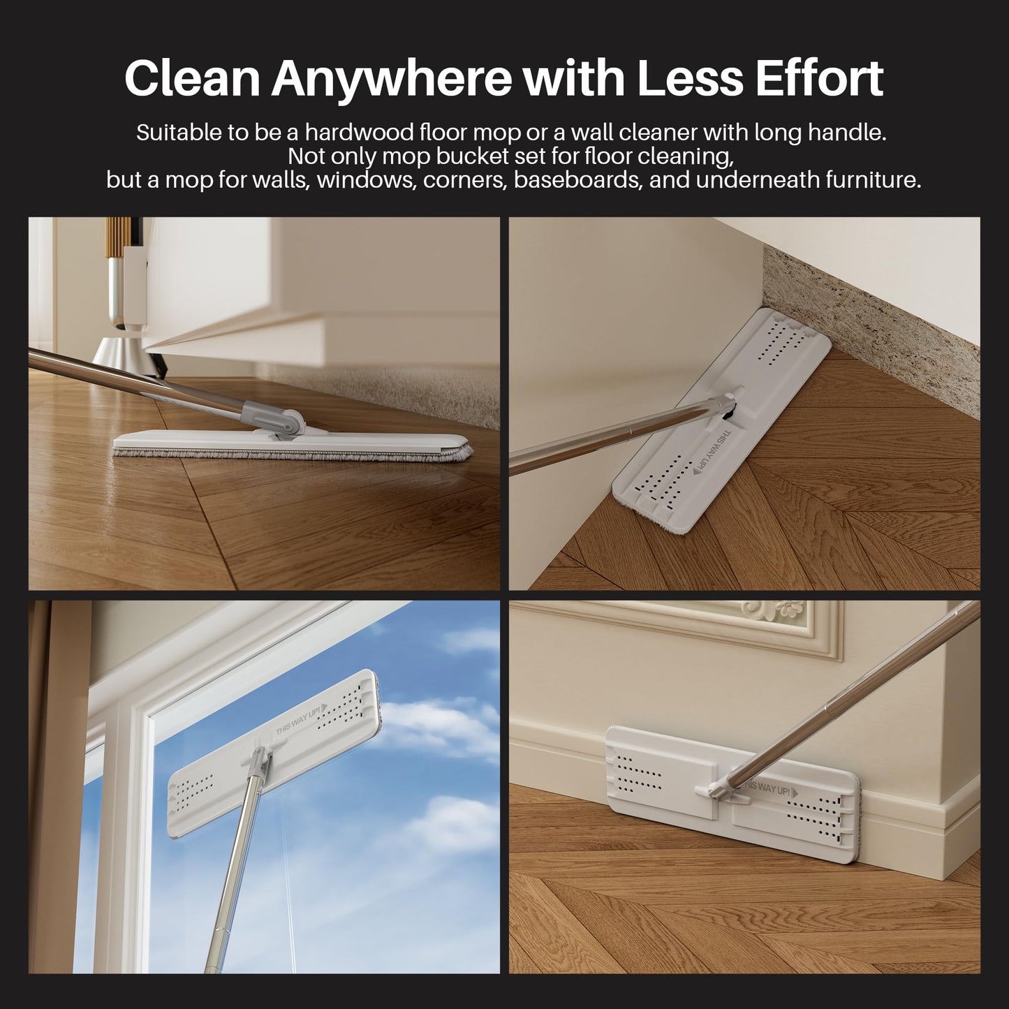 JOYMOOP Mop and Bucket with Wringer Set, Hands Free Flat Floor Mop and Bucket, with 3 Washable Microfiber Pads, Wet and Dry Use, Floor Cleaning System - Medaid International