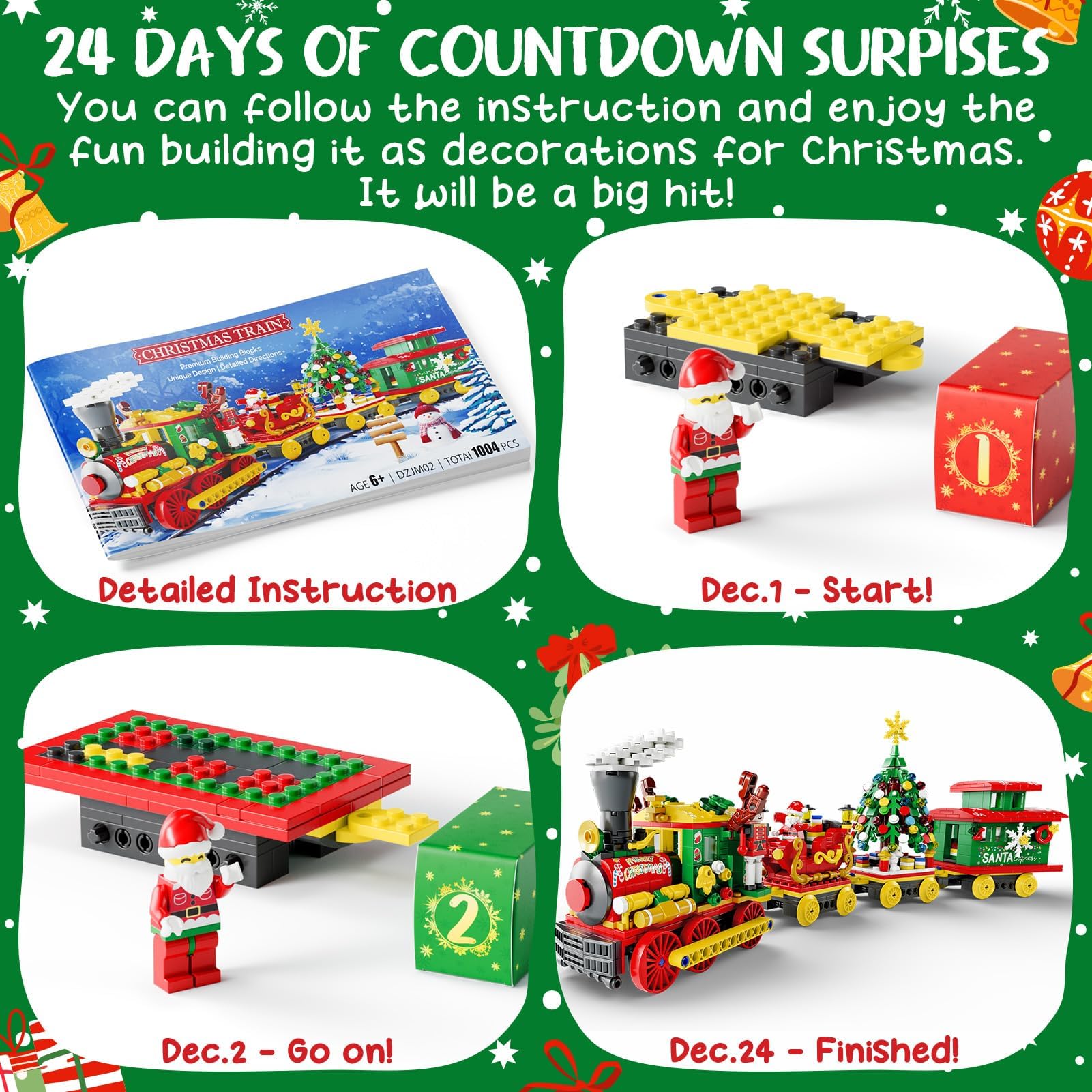 Advent Calendar 2025 Christmas Gifts for Kids Adults Teens, Christmas Train Building Blocks Holiday Gifts New Year Gift Box with Tree Santa Nutcracker Toys Set for Boys Girls Women Men Age 6+ - Medaid International