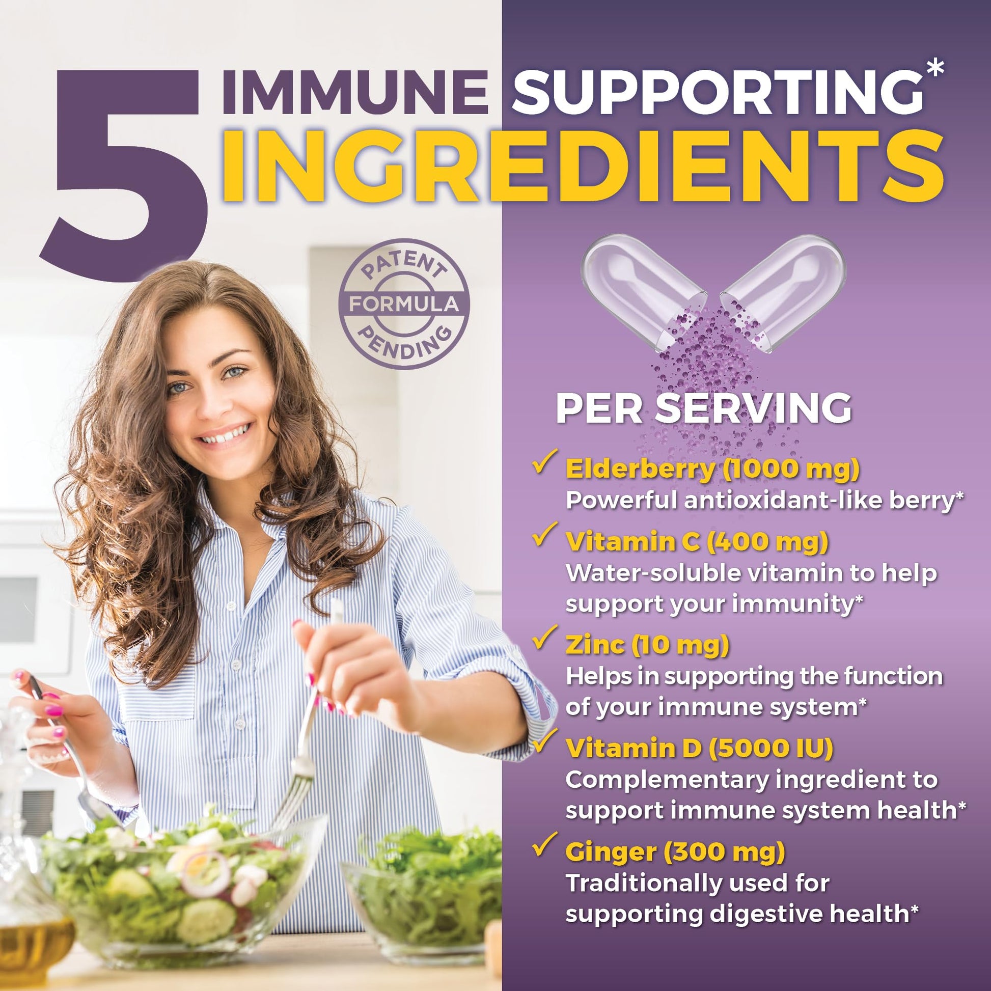 Viva Naturals Elderberry with Vitamin C and Zinc for Adults - 5 in 1 Sambucus Black Elderberry Capsules with Vitamin D3 5000 IU Immunity Supplement, Sambucus Elderberry Immune Support Supplement - Medaid International