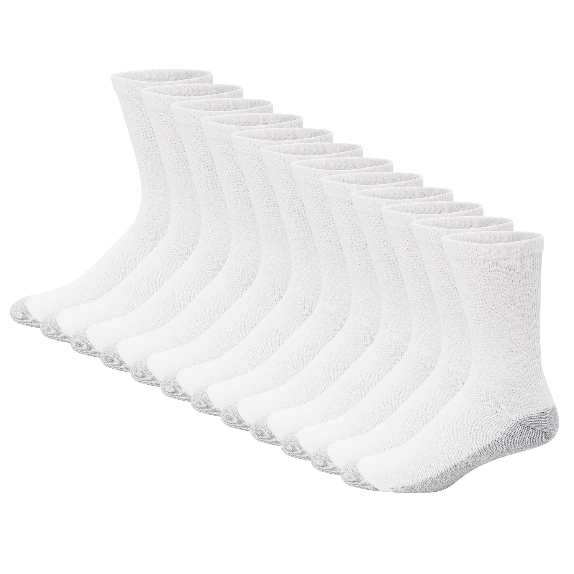Hanes Mens Double Tough Socks, 12-pair Pack Crew Socks, White/Grey Foot Bottom, 6-12 - Medaid International