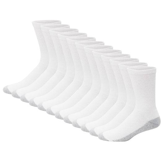 Hanes Mens Double Tough Socks, 12-pair Pack Crew Socks, White/Grey Foot Bottom, 6-12 - Medaid International