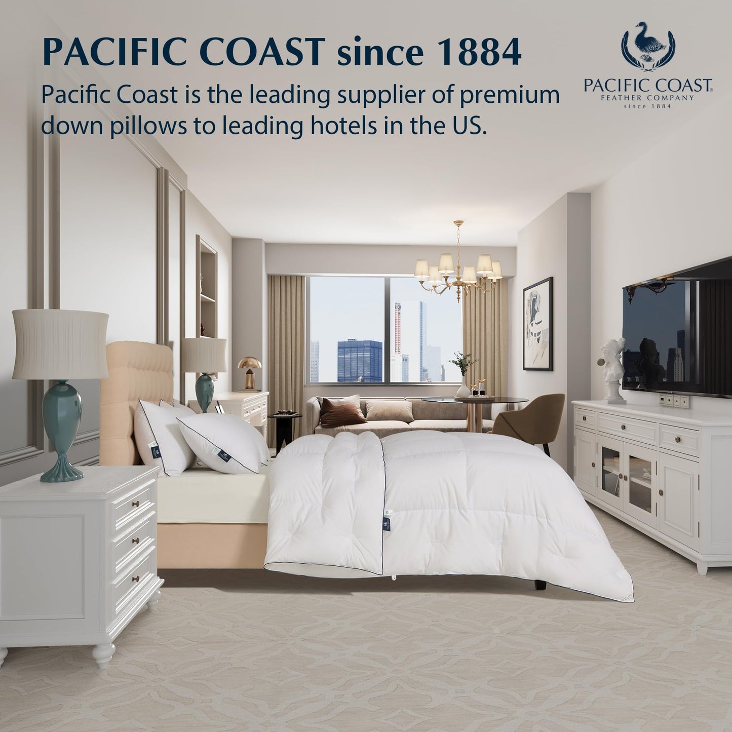 Pacific Coast Bed Pillows for Side and Back Sleepers, Feather and Down Hotel Pillows with 100% Cotton Shell, Medium Supportive, Downproof, King Size 2 Pack - Medaid International