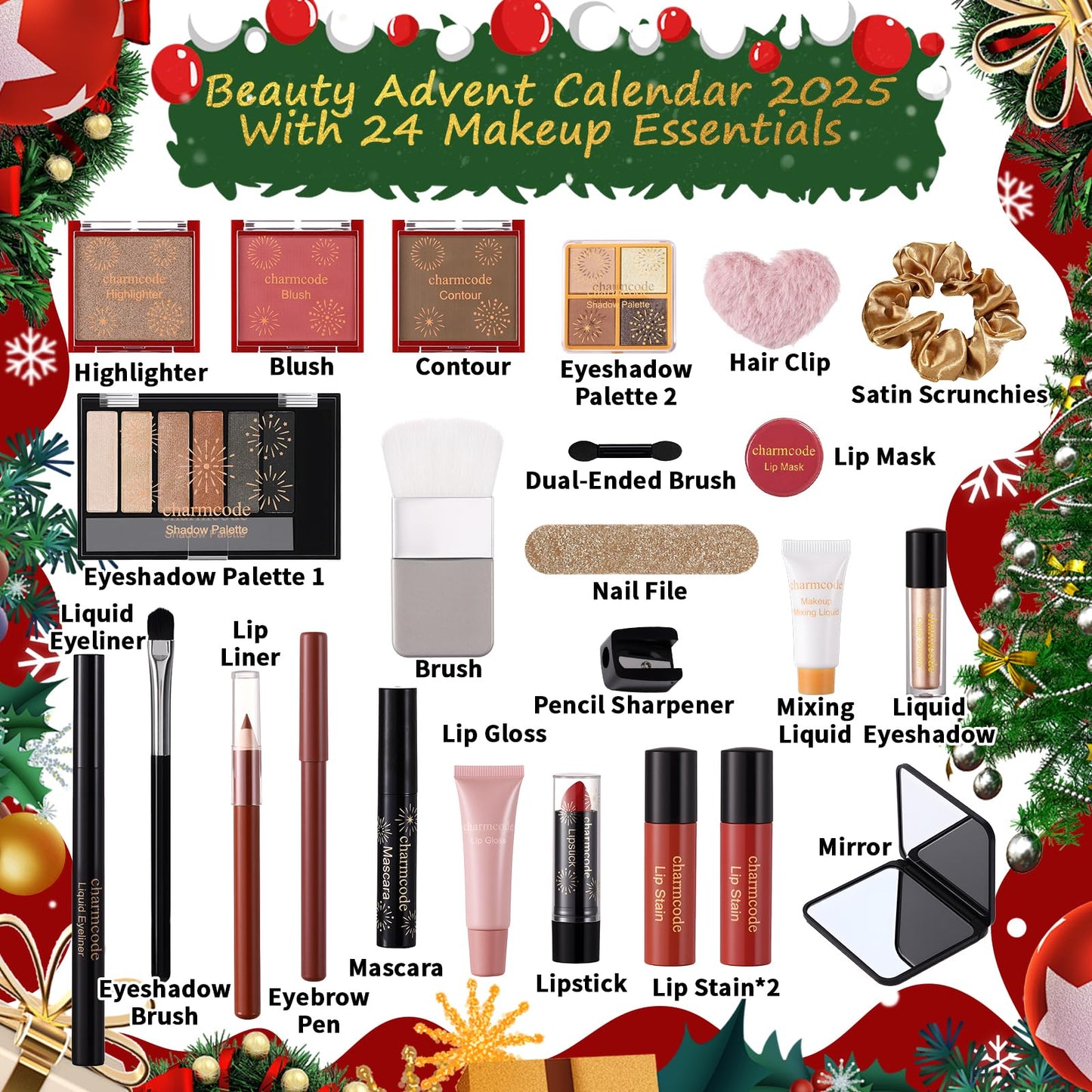 CHARMCODE Makeup Advent Calendar 2025, 24 Days Christmas Countdown Calendar Gift Set for Adult Women Teen Girls, Xmas Holiday Beauty & Cosmetic Surprise Make up Kit for Women Full Kit - Medaid International