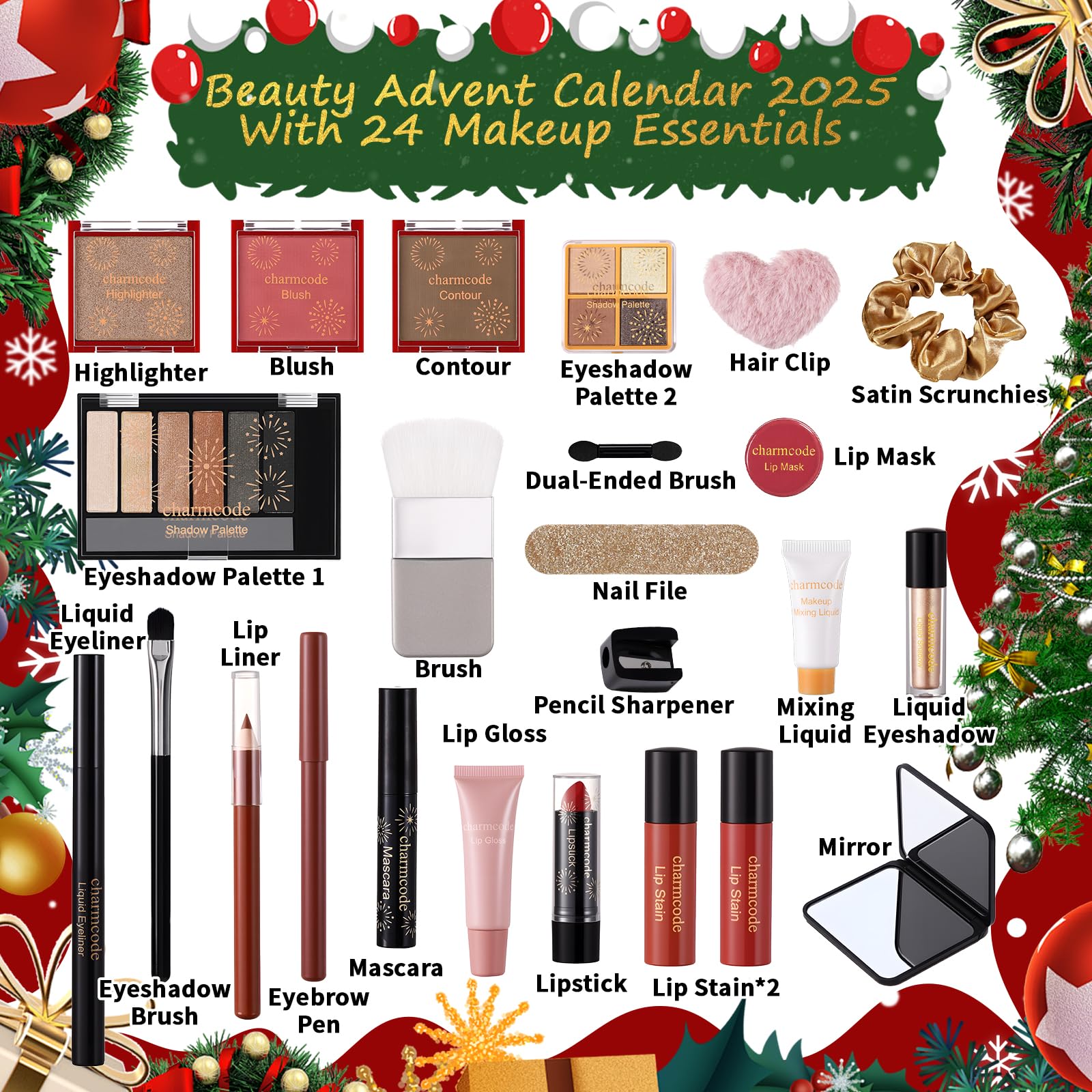 CHARMCODE Makeup Advent Calendar 2025, 24 Days Christmas Countdown Calendar Gift Set for Adult Women Teen Girls, Xmas Holiday Beauty & Cosmetic Surprise Make up Kit for Women Full Kit - Medaid International