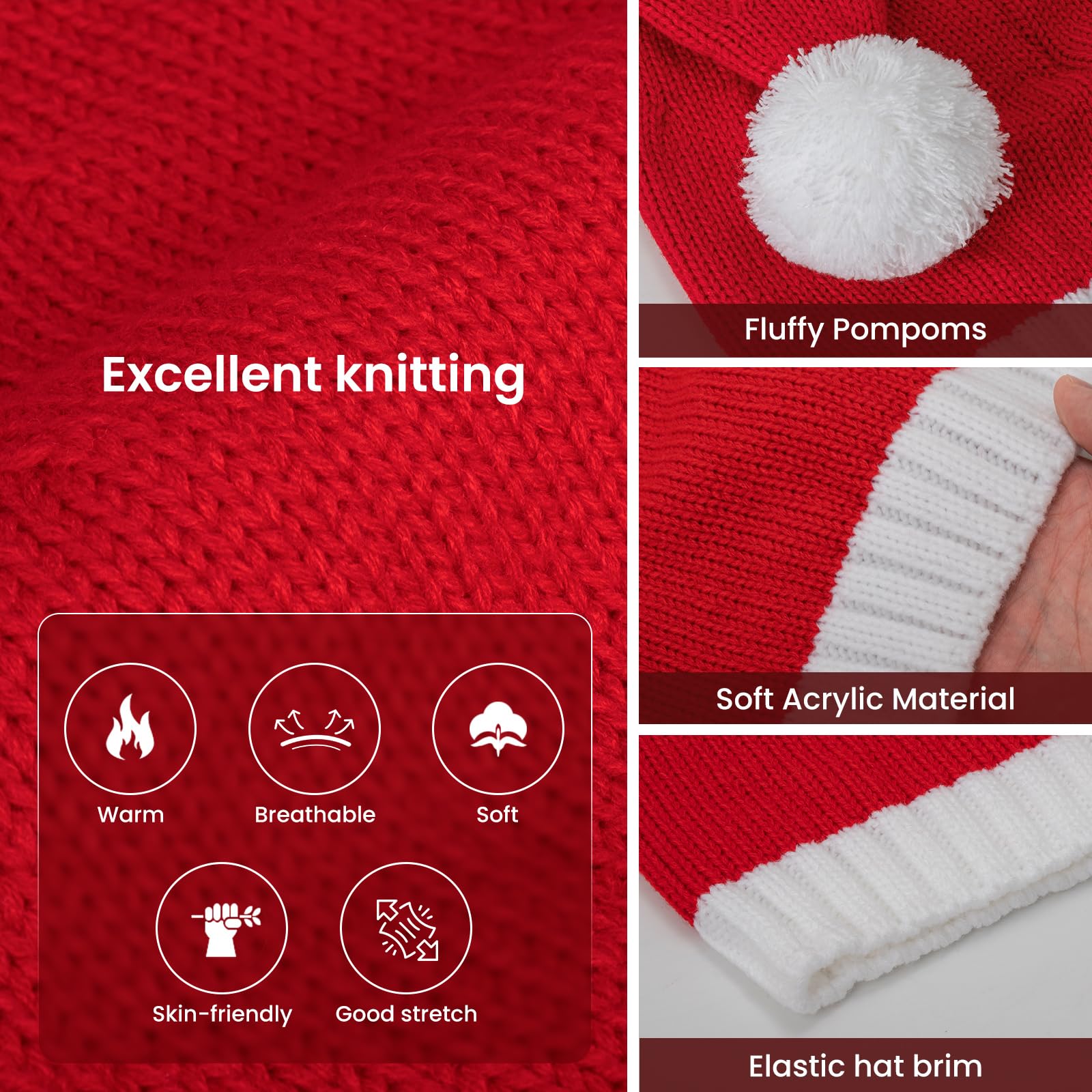 OCTEEN Santa Hat Christmas Hats Xmas Party Red Knitted Beanie For Adult Women Men - Medaid International