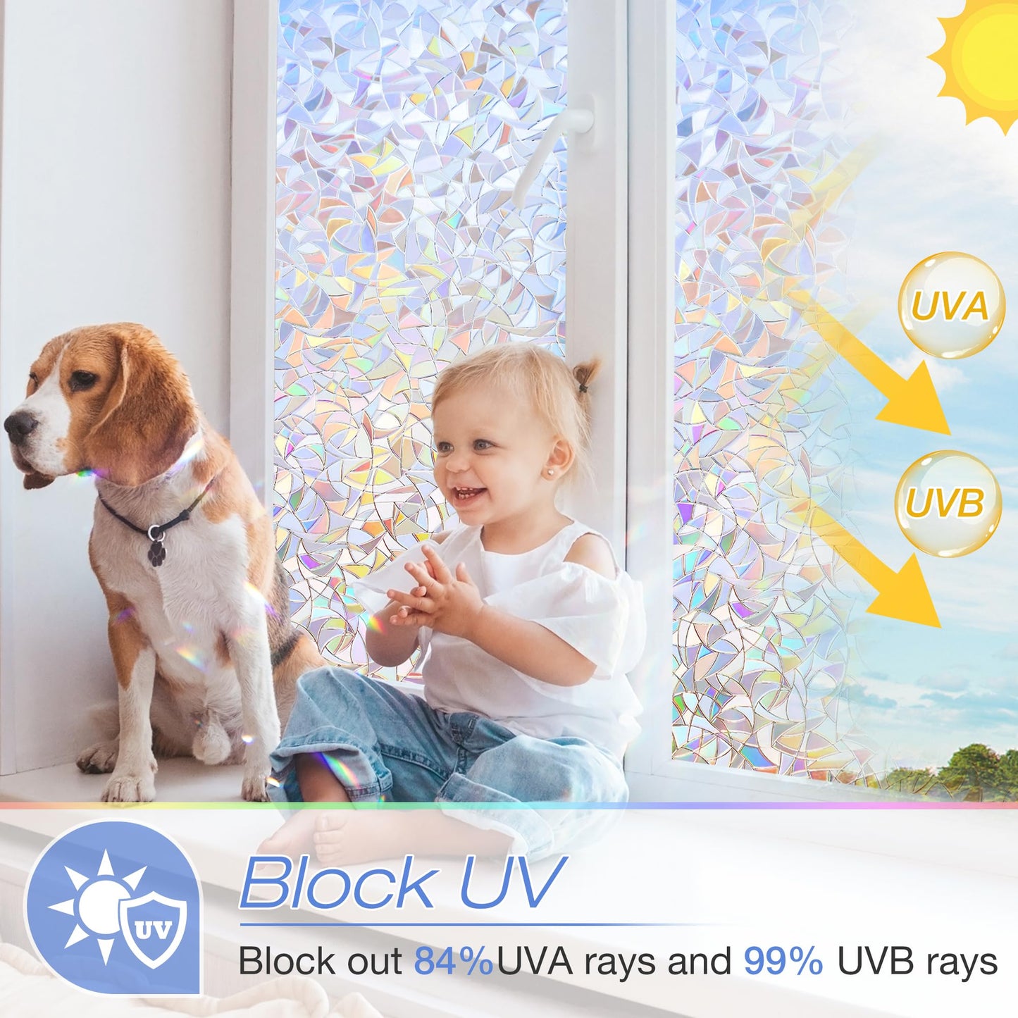 Homein Window Privacy Film, Rainbow Window Film Decorative 3D Window Clings Non Adhesive Window Tint for Home, Stained Glass Window Film for Glass, UV Blocking, 17.5 x 78.7 inches - Medaid International
