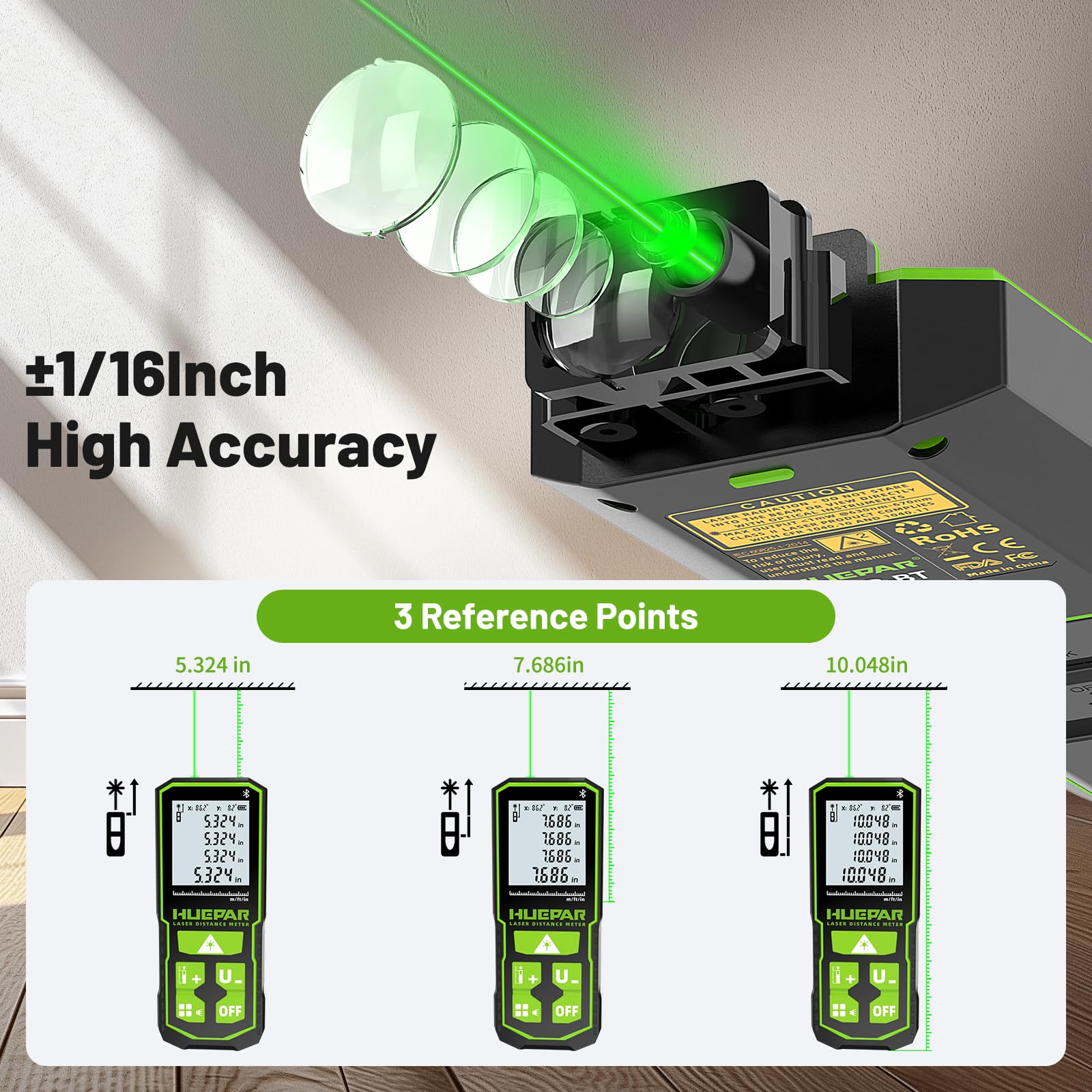 395FT Bluetoothed Green Laser Measuring Tool with Angle Sensor, Huepar 1/16in Accuracy Laser Distance Measurement Tool, Digital Laser Room Measuring Device, Laser Distance Meters - Medaid International
