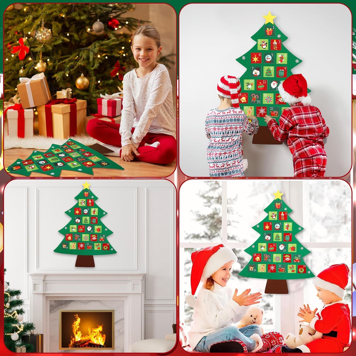 Christmas Tree Advent Calendar 2025, 24 Days Countdown Calendar with 24 Festive Pockets Advent Christmas Countdown Calendar Xmas Hanging Advent Calendar Wall Door Hanging Decor Gift for Kids Adults - Medaid International