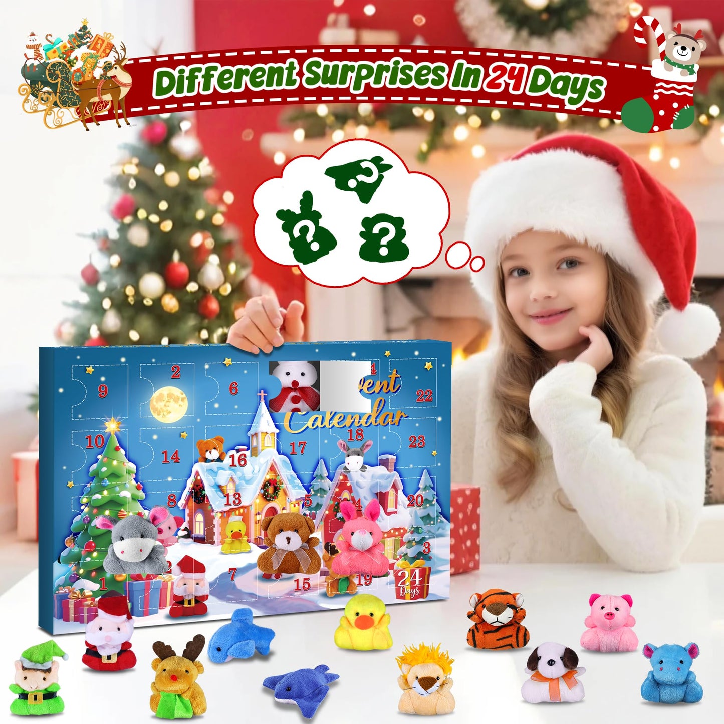 Christmas Advent Calendar 2025 for Kids, 24 Days Xmas Countdown Calendar with Mini Stuffed Animal Bulk Plush Keychain, Christmas Tree Decorations Party Favor Toys Stocking Stuffers Prizes Xmas Gifts - Medaid International