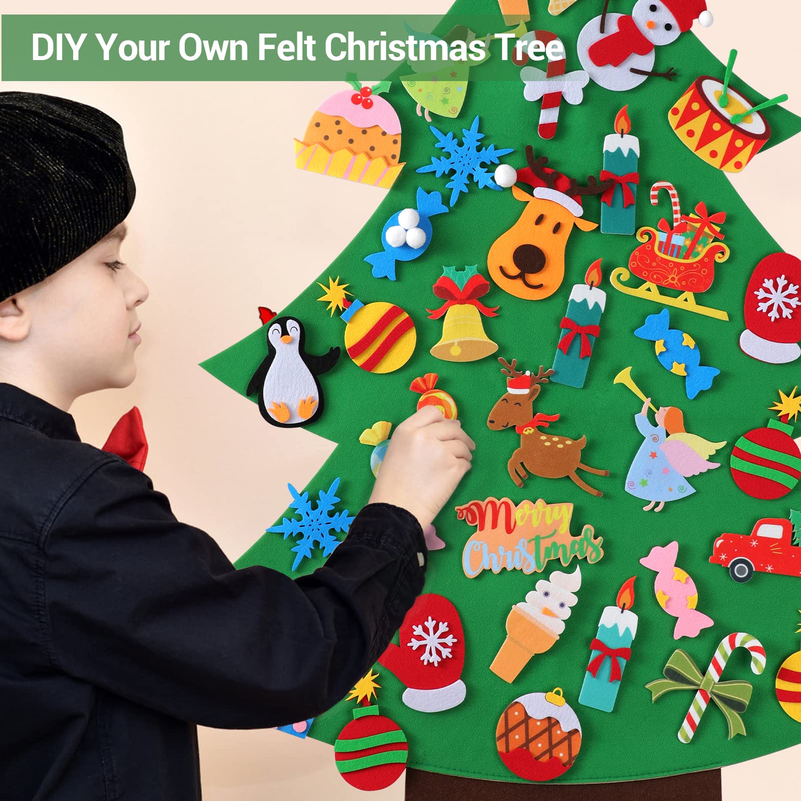 Felt Christmas Tree - 3.5 FT Wall Felt Christmas Tree for Kids with 40 Pcs Ornaments, DIY Xmas Gifts for Christmas Decorations - Medaid International