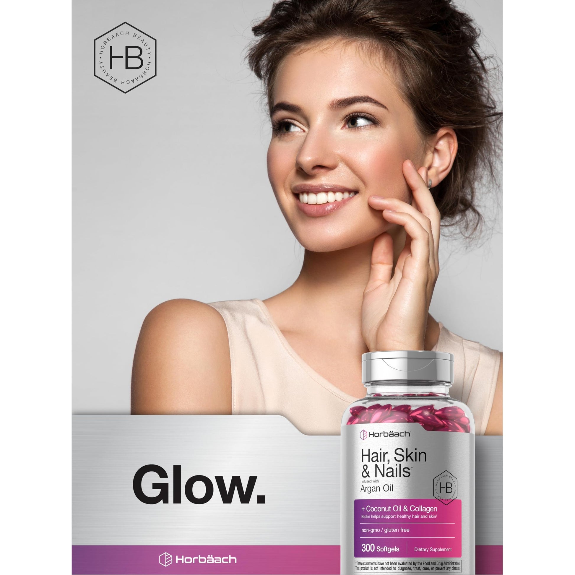 Horbäach Hair Skin and Nails Vitamins | 300 Softgels | with Biotin and Collagen | Infused with Argan Oil and Coconut Oil | Non-GMO, Gluten Free Supplement - Medaid International