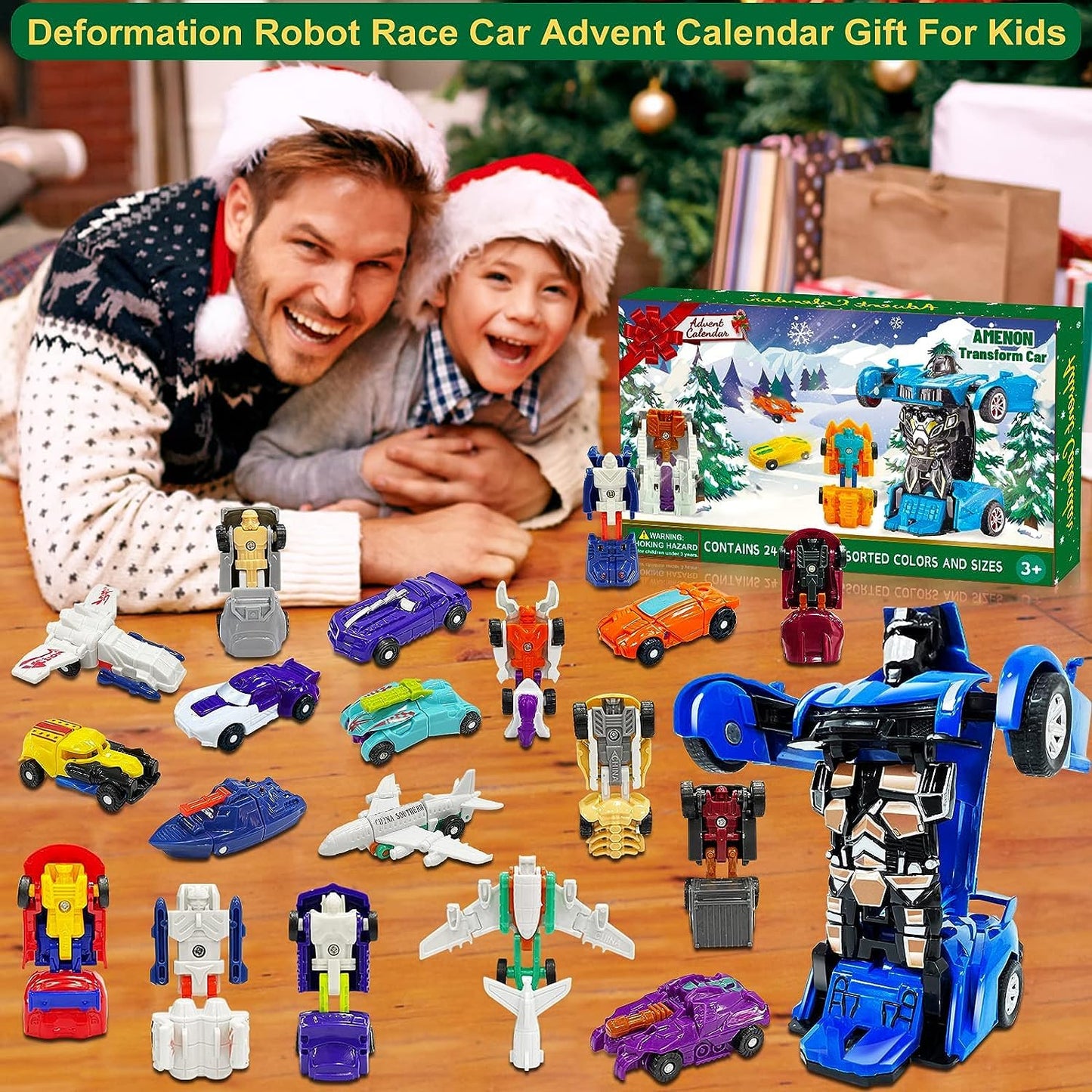 AMENON 24 Pcs Transform Car Robot Toys Christmas Advent Calendar 2025 for Kids Boys, 24 Days Countdown Calendar Large Car Automatic Deformation + 23 Vehicles Xmas Stocking Stuffers Gifts Party Favors - Medaid International