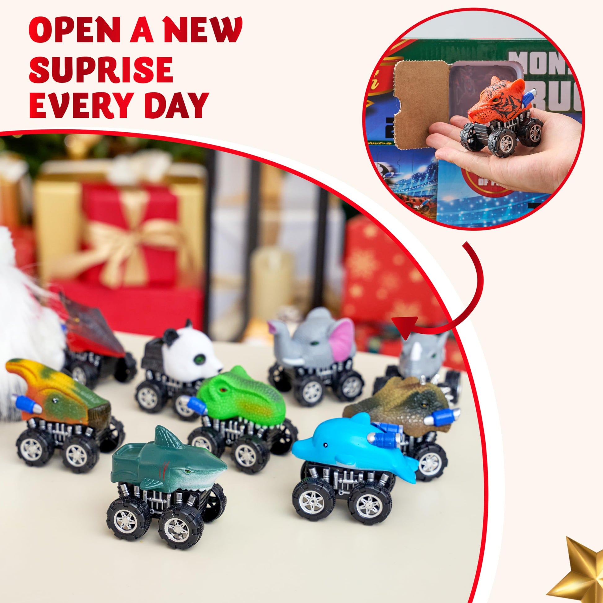 JOYIN 2025 Christmas Advent Calendar, 24 Days Countdown Calendar Toys with Monster Truck Toys, Christmas Party Favor Gifts, Xmas Countdown, Xmas Gift Classroom Prizes - Medaid International