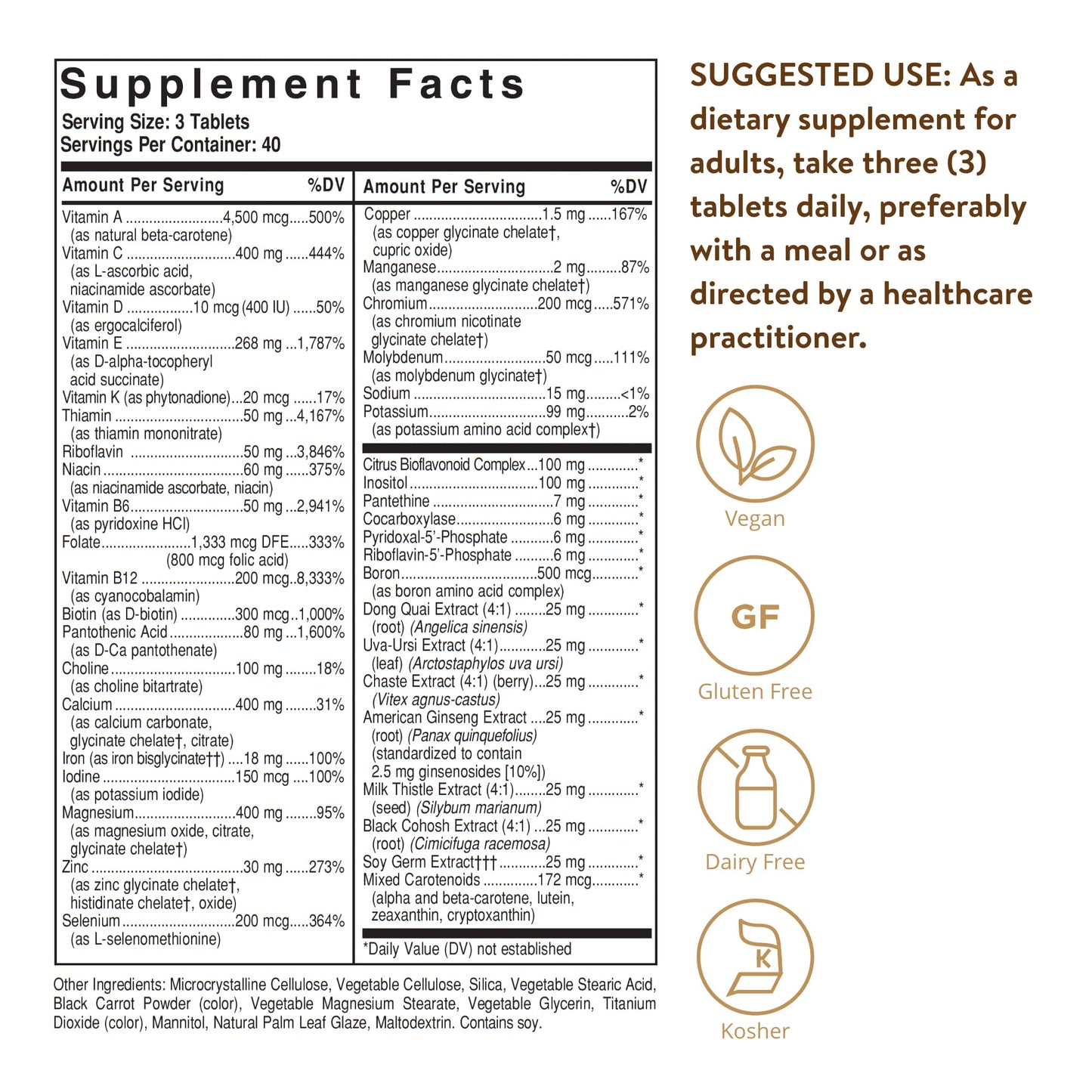 Solgar Female Multiple, 120 Tablets - Multivitamin, Mineral & Herbal Formula for Women - Advanced Phytonutrient - Vegan, Gluten Free, Dairy Free, Kosher - 40 Servings - Medaid International