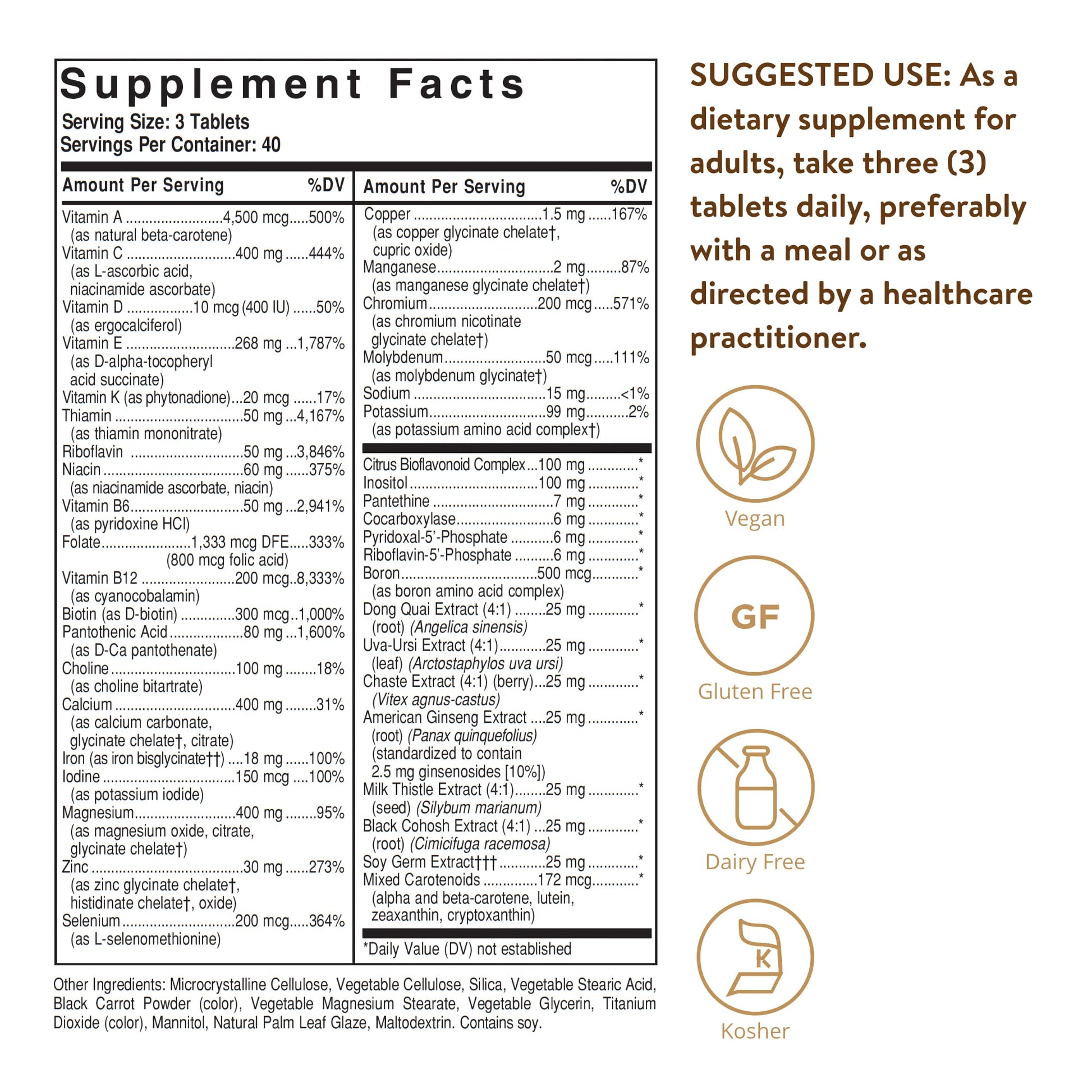 Solgar Female Multiple, 120 Tablets - Multivitamin, Mineral & Herbal Formula for Women - Advanced Phytonutrient - Vegan, Gluten Free, Dairy Free, Kosher - 40 Servings - Medaid International