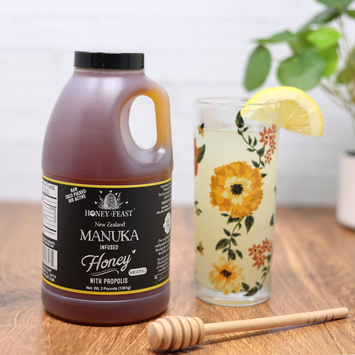 HONEY FEAST Manuka and Propolis Infused Honey | New Zealand Manuka infused Honey Blend with Propolis | Bulk Honey | MGO182 | Patent Pending Formula | 3lb Jar - Medaid International