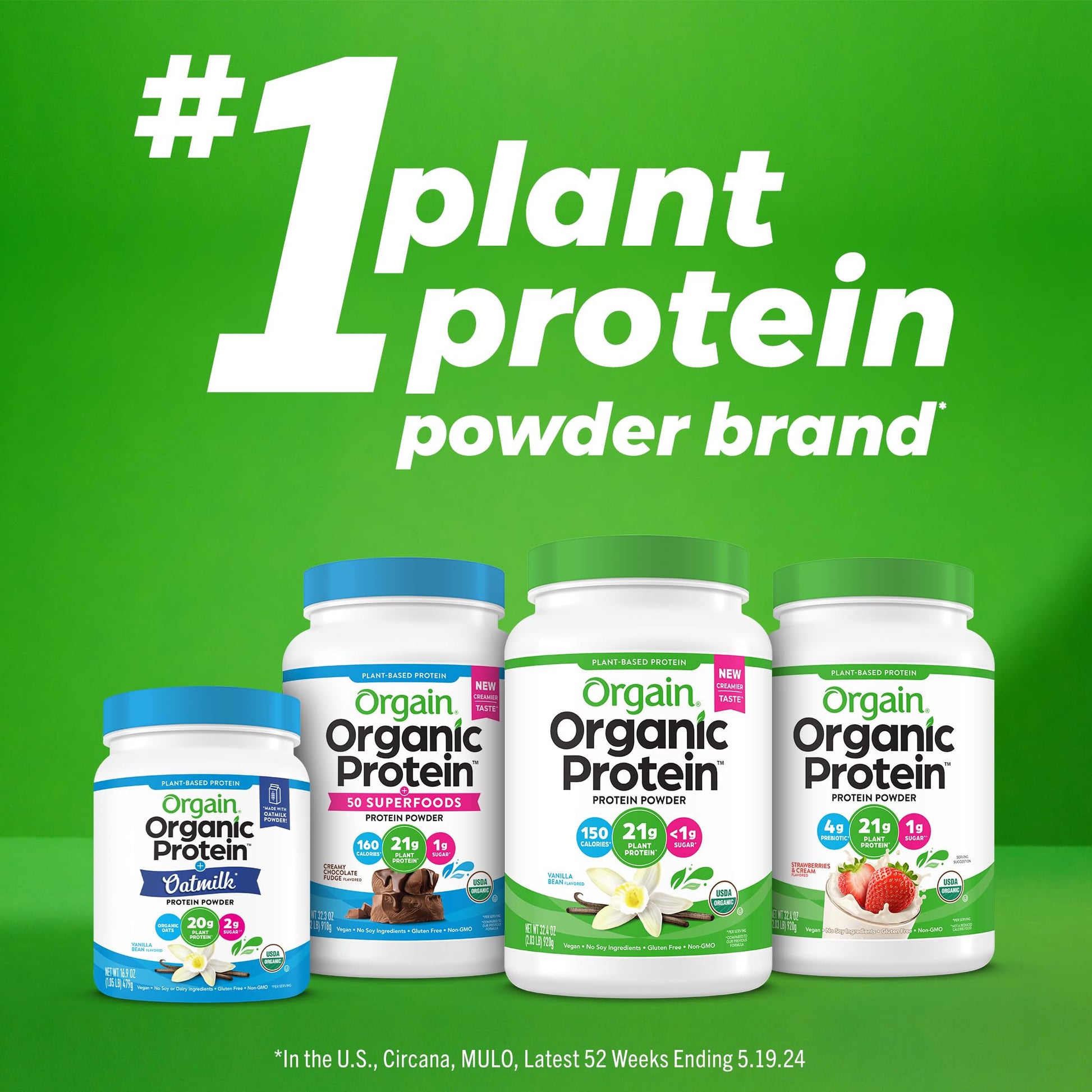 Orgain Organic Vegan Protein Powder, Vanilla Bean - 21g Plant Protein, 4g Prebiotic Fiber, No Lactose Ingredients, No Added Sugar, Non-GMO, For Shakes & Smoothies, 2.03 lb (Packaging May Vary) - Medaid International