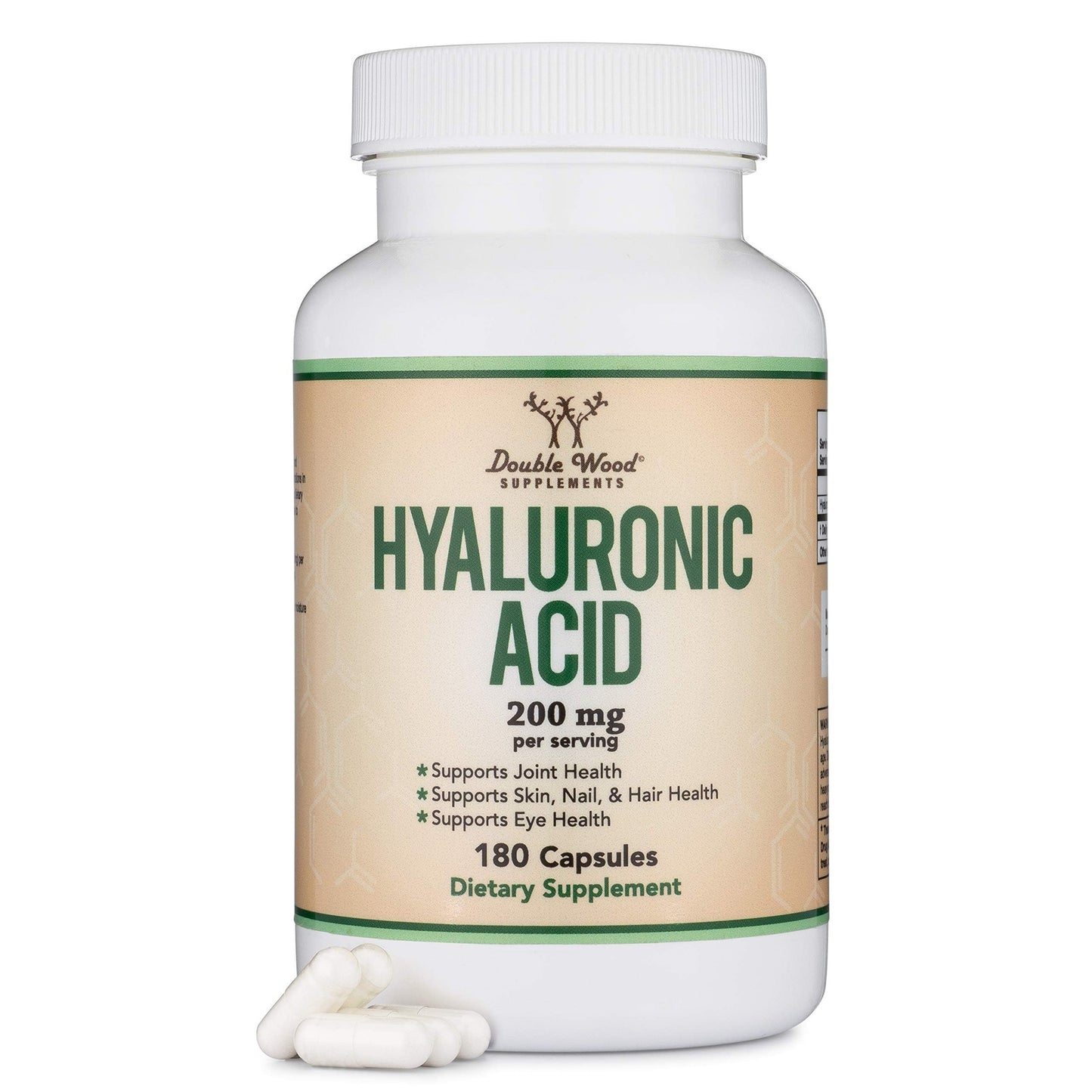 Hyaluronic Acid Supplements -180 Capsules (Enhances Effects of Hyaluronic Acid Serum for Face) 200mg Per Serving for Skin and Face Aging Support (Acido Hialuronico) Gluten Free by Double Wood - Medaid International