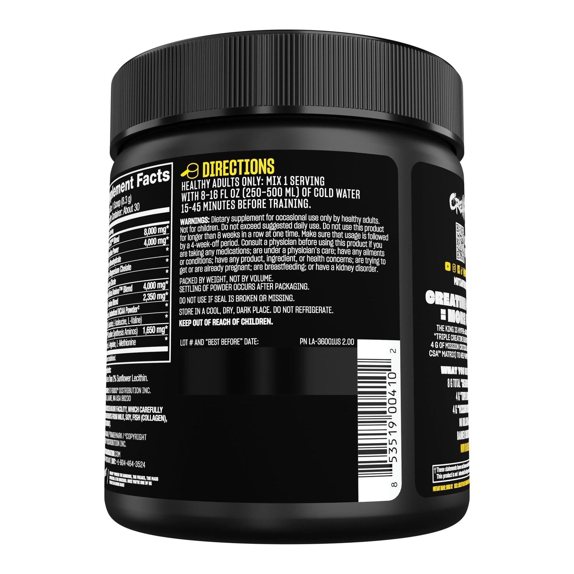 Mutant CREAKONG CX8 – Advanced Creatine + Amino Supplement with 4g Triple Creatine Blend, 4g Amino Blend (BCAAs & Taurine) for Muscle Growth & Performance – Unflavoured, 249g (30 Servings) - Medaid International