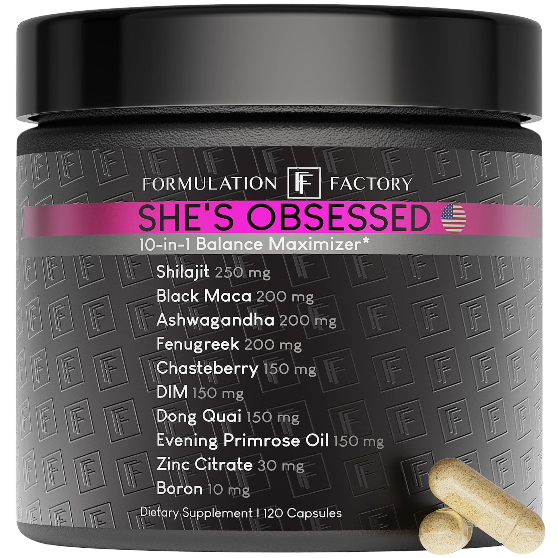 Formulation Factory She's Obsessed: 10-in-1 Hormone Balance Maximizer with Shilajit, Maca, Ashwagandha, DIM, Dong Quai, Zinc & More for Vitality & Balance – 120 Capsules 2 Months - Medaid International