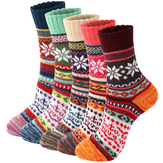 Trifabricy Wool Socks for Women - 5 Pairs Comfortable and Warm Womens Wool Socks, Vintage Women's Winter Sock, Super Soft Thick Knit Crew Cabin Cozy Sock Gifts for Women - Medaid International