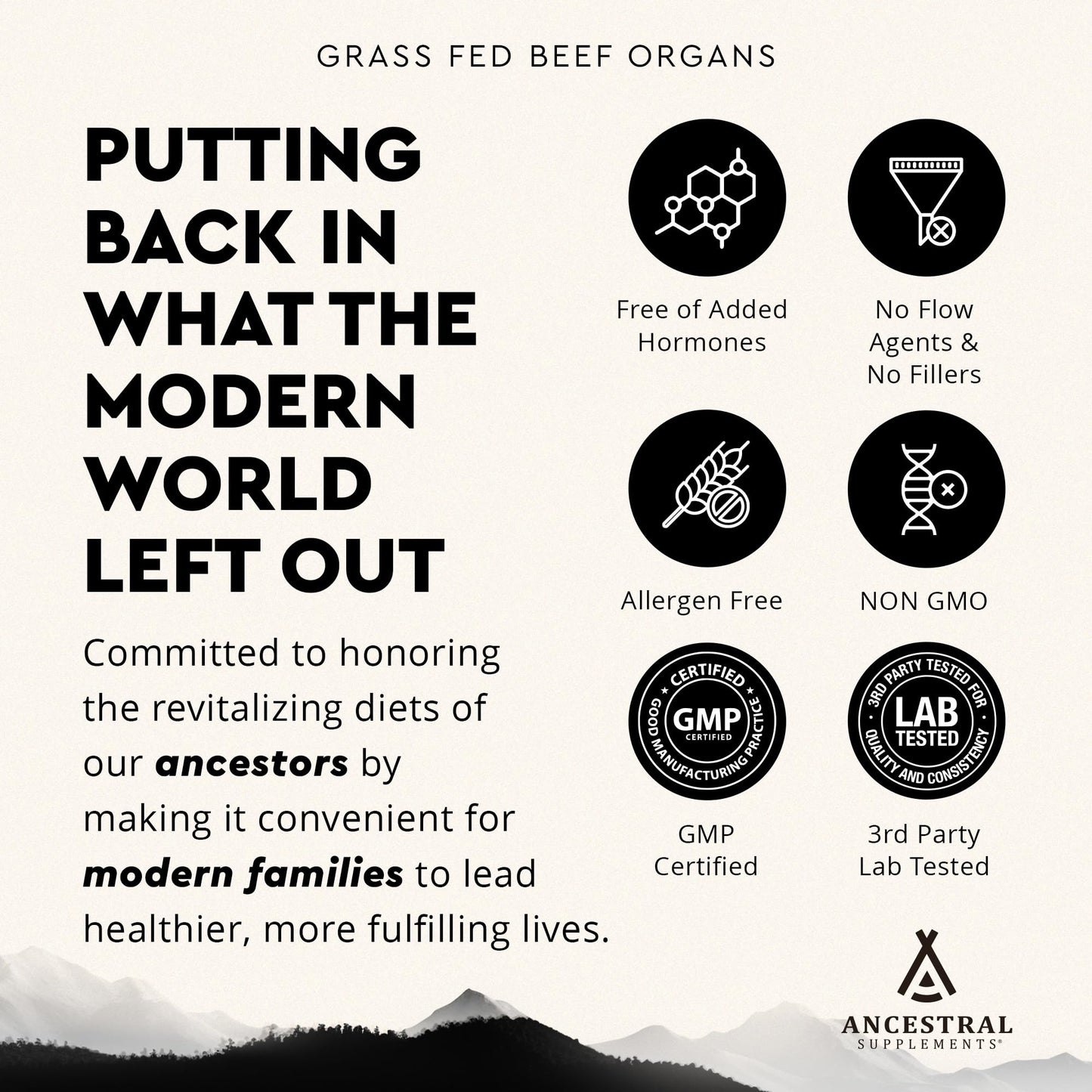 Ancestral Supplements Grass Fed Beef Organ Supplement, Supports Whole Body Wellness with Proprietary Blend of Liver, Heart, Kidney, Pancreas, Spleen, Freeze-Dried Beef, Non-GMO, 180 Capsules - Medaid International