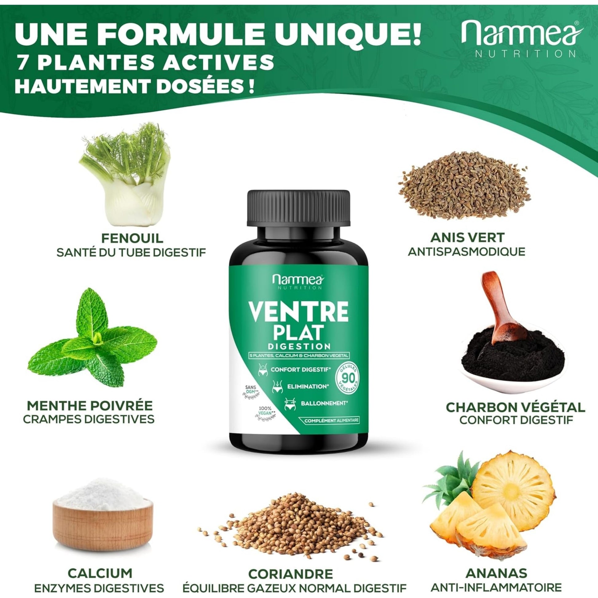 Ventre plat BIO digestion minceur extra fort-Perte de poids rapide et efficace-Coupe faim puissant-Brûle graisse- Drainant-Amincissant-Charbon végétal-90 gélules - Medaid International