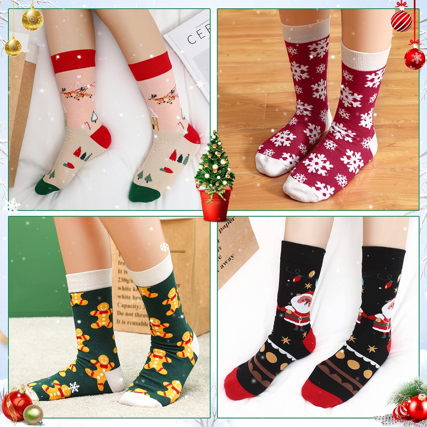 Vicenpal 6 Pairs Christmas Socks for Men and Women Colorful Fun Festive Novelty Stockings Xmas Cute Socks with Santa Snowflake Gingerbread Candy Canes Design - Medaid International