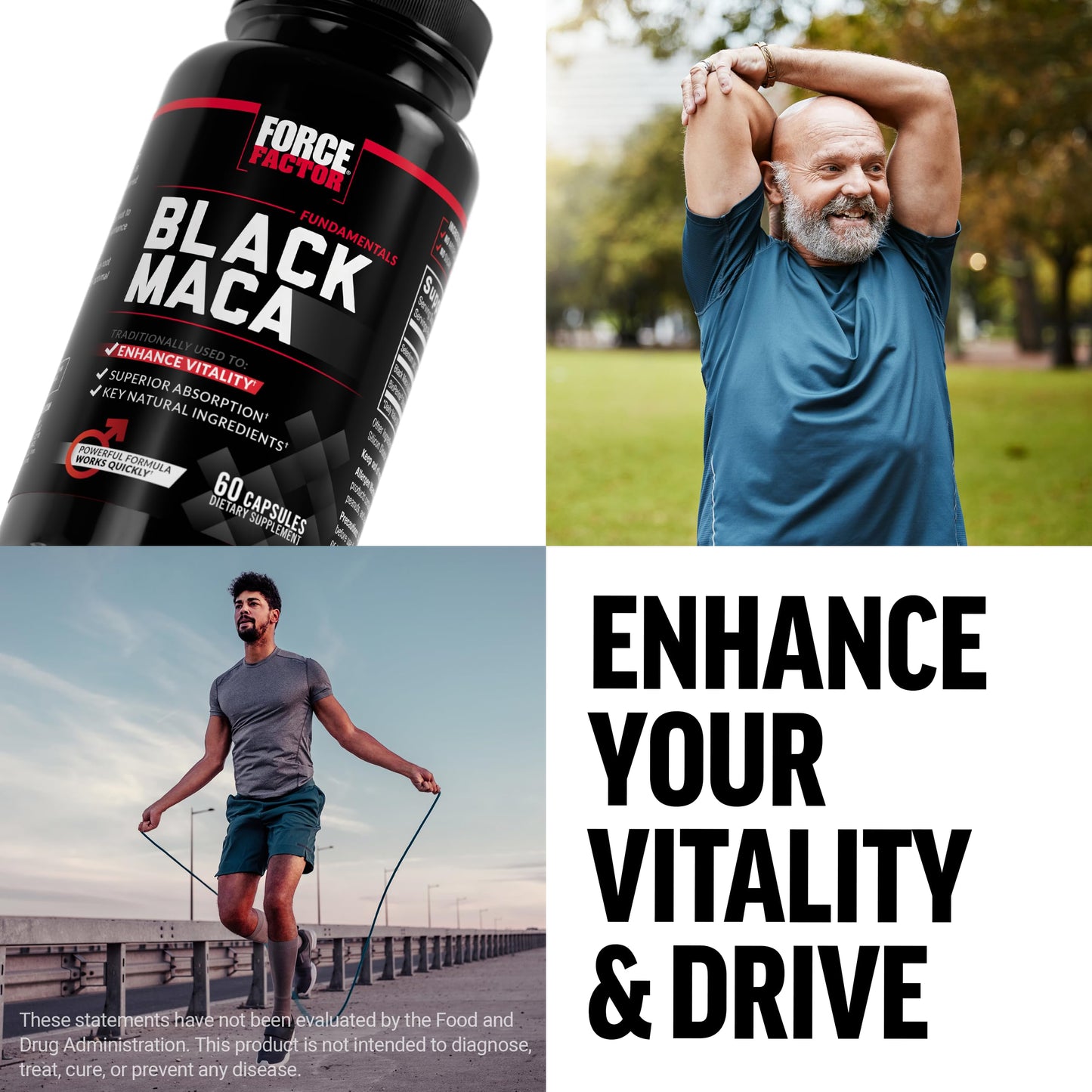 Force Factor Black Maca Root Vitality Supplement for Men with Superior Absorption and Power, Natural Maca Negra Extract, Fundamentals Series, 1000mg, 60 Capsules - Medaid International