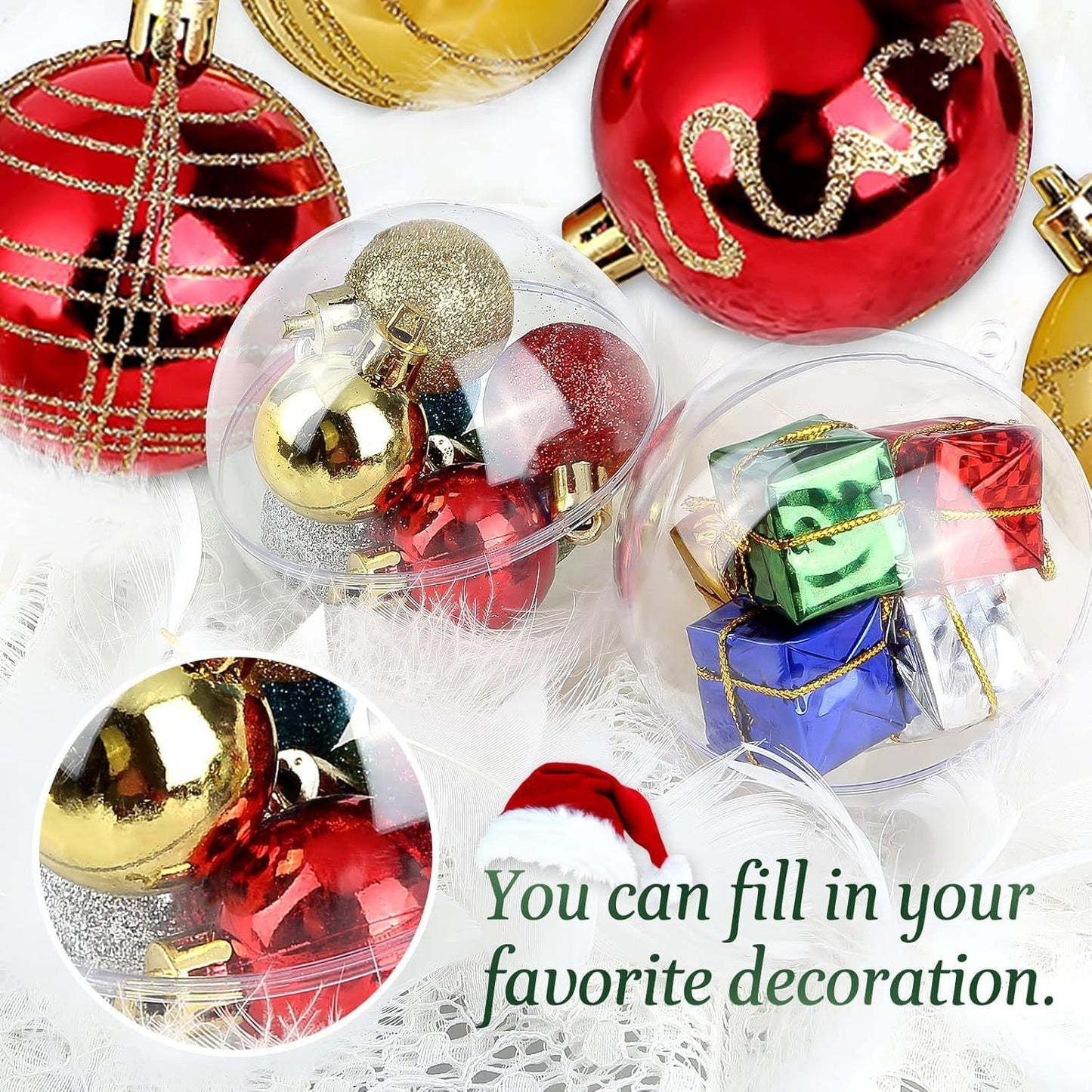 10pcs 2.36''/60mm Christmas Balls Clear Plastic Fillable Baubles Ball for Christmas Tree Ornaments Hanging Pendants Wedding Party Christmas Decorations Navidad, DIY Christmas Ornaments - Medaid International