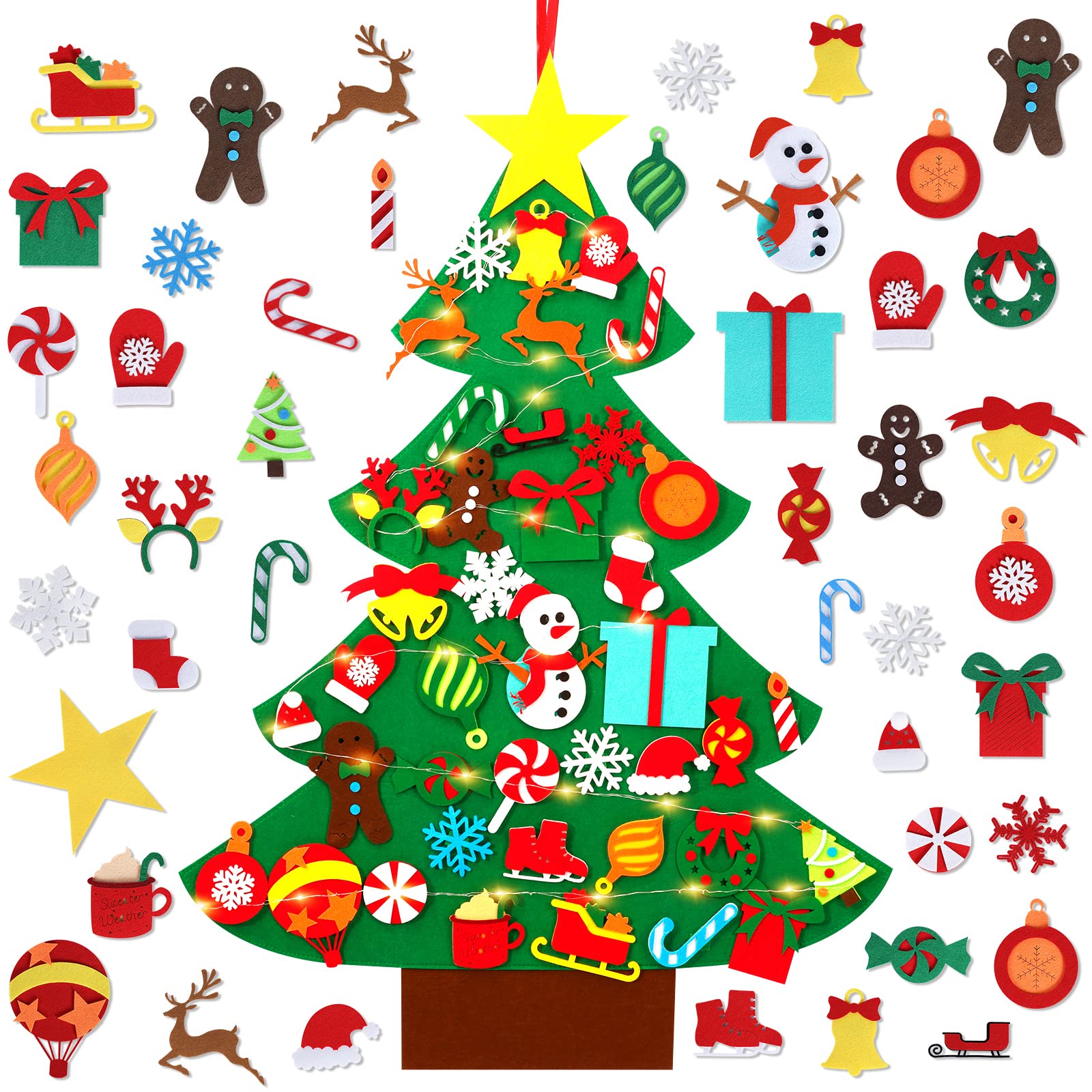 Garma DIY Felt Christmas Tree Set with 41PCS Kids Wall Hanging Detachable Ornaments, Felt Christmas Craft Kits Decorations for Toddler Xmas Gifts New Year Parties Supplies - Medaid International