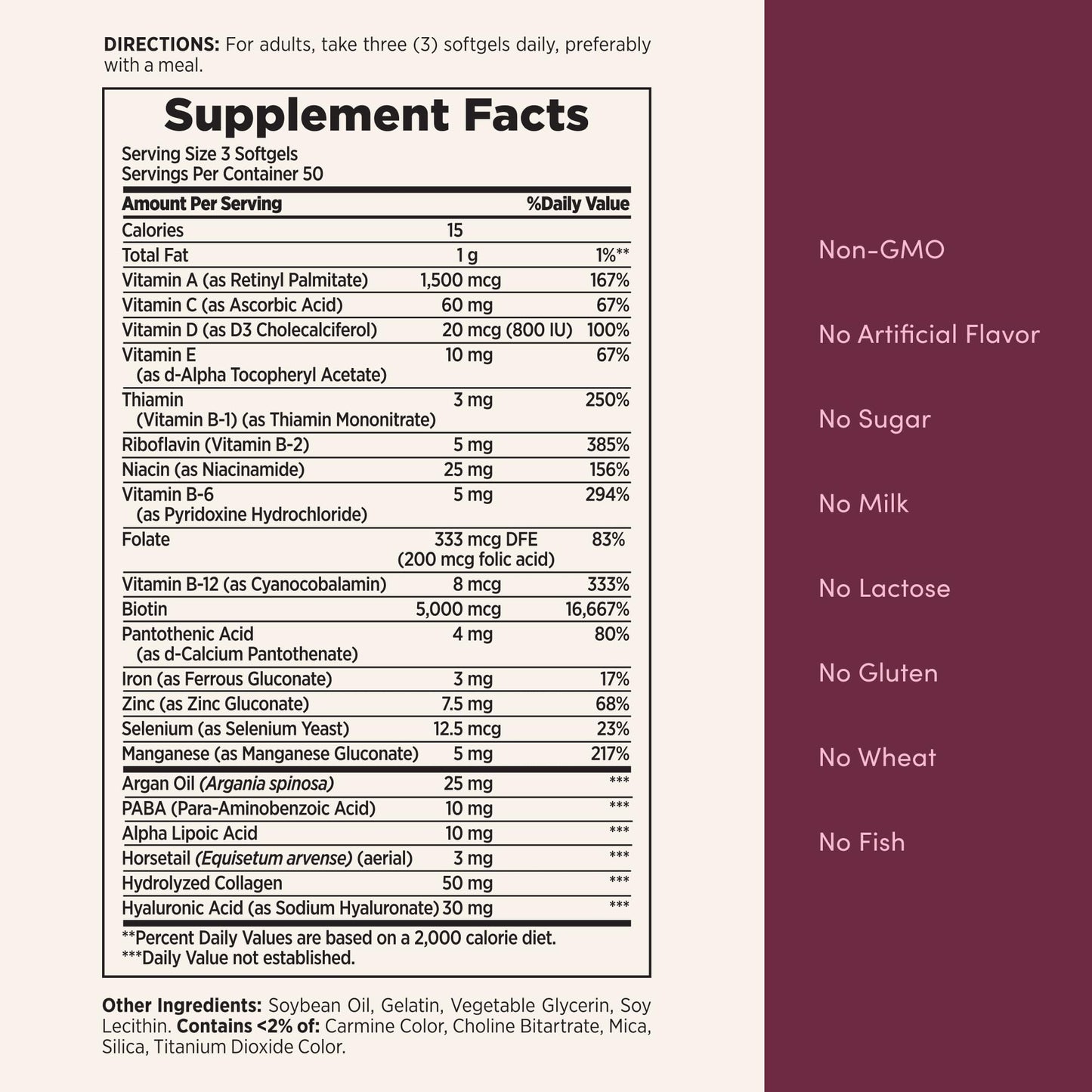 Nature's Bounty Advanced Hair, Skin & Nails, Argan-Infused Vitamin Supplement with Biotin and Hyaluronic Acid, 150 Rapid Release Softgels, 50 Total Servings - Medaid International