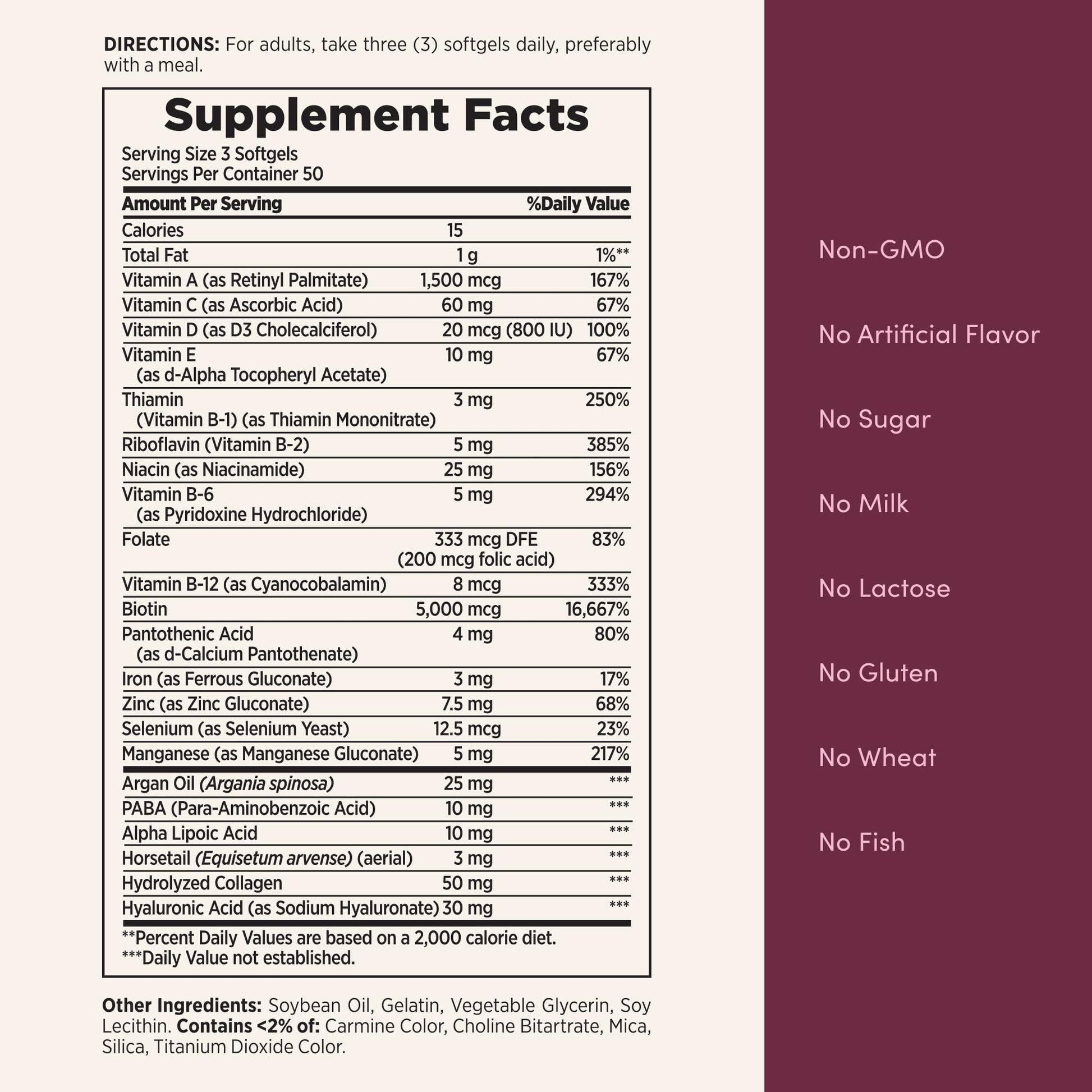 Nature's Bounty Advanced Hair, Skin & Nails, Argan-Infused Vitamin Supplement with Biotin and Hyaluronic Acid, 150 Rapid Release Softgels, 50 Total Servings - Medaid International