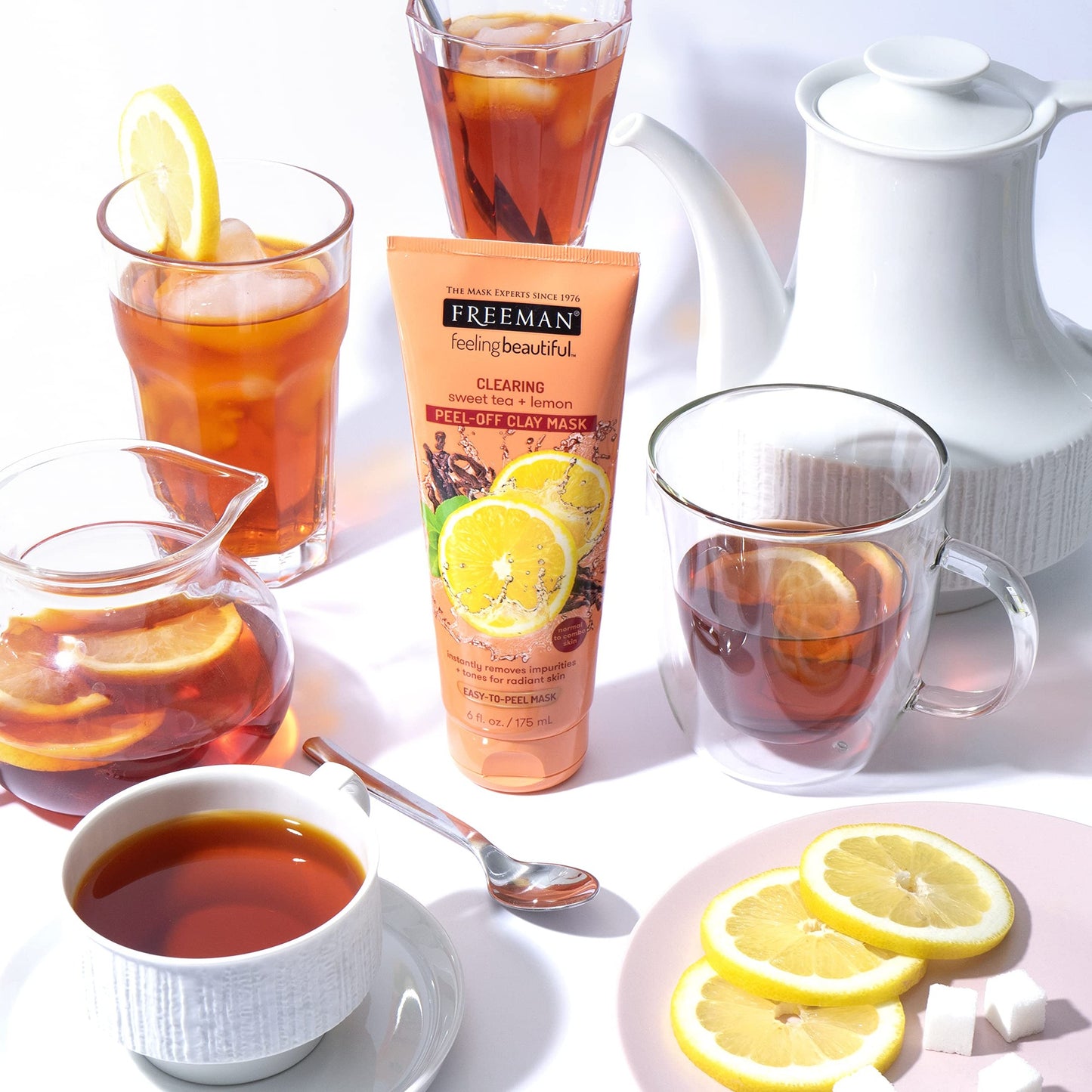 Freeman Clearing Peel-Off Clay Mask, Brightening & Toning Facial Mask, Tea & Lemon Help Even Skin, Antioxidant Rich, Clay Face Mask For Breakouts, Cruelty-Free & Vegan, 6 fl. oz./175 ml Tube, 1 Count - Medaid International